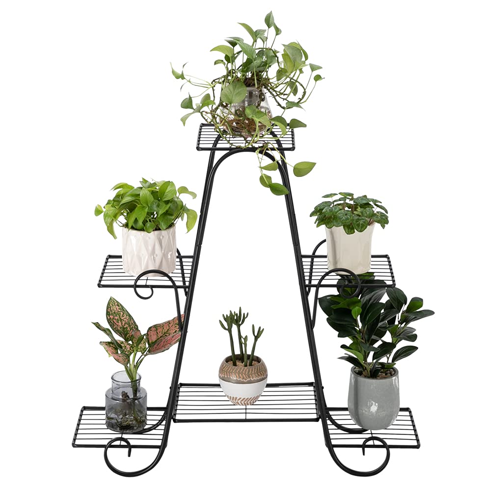 4-Tier Metal Flower Shelf - Black Square Plant Stand for Indoor & Outdoor Garden Decor (30.3 Inch) - Perfect for Displaying Potted Plants, Herbs, and Decorative Items in Living Rooms, Patios, or Balconies