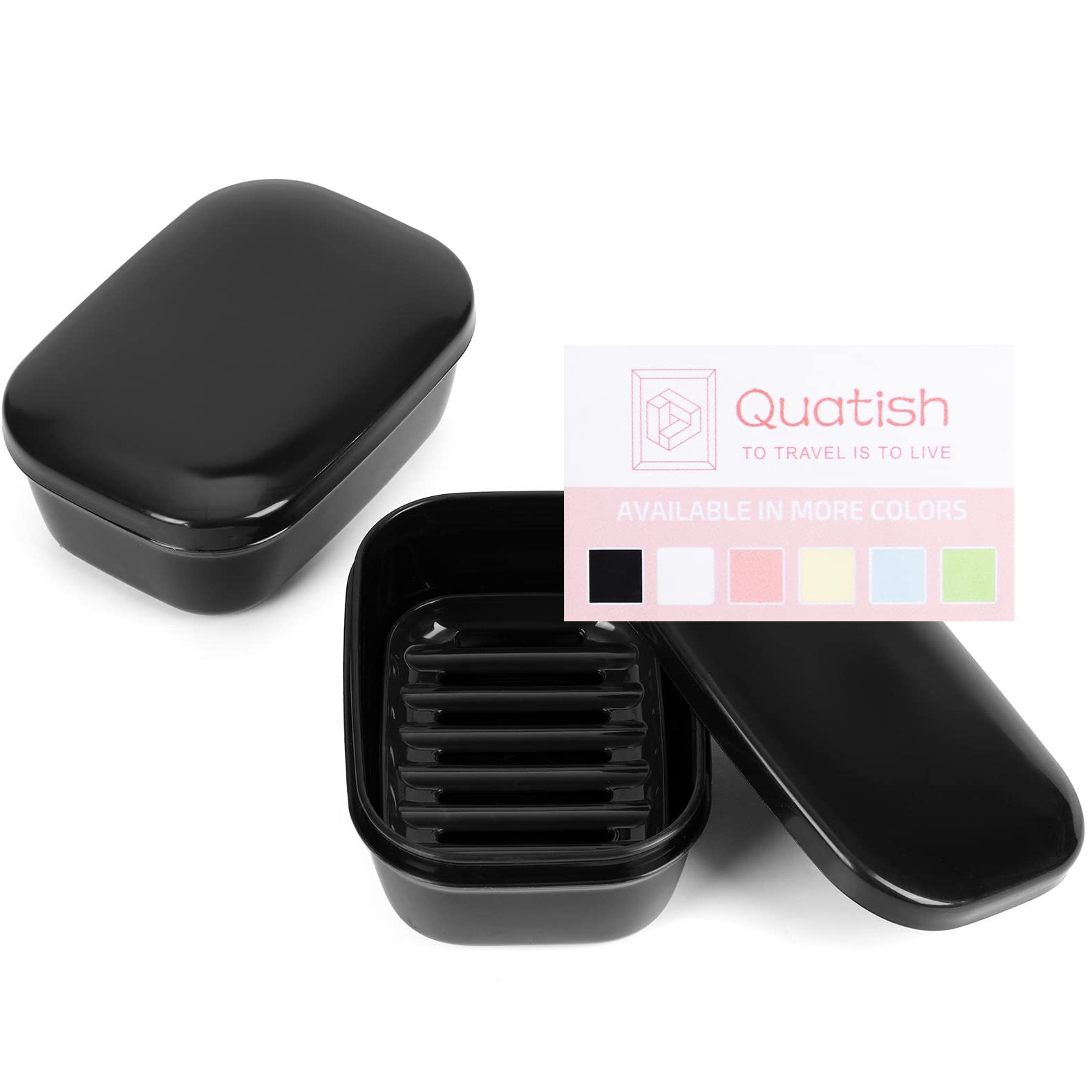 Quatish 2 Pack Travel Soap Container with Lid - Portable Leak-Proof Soap Holder Case for Camping, Gym, Travel & Bathroom Storage - Compact Bar Soap Box Organizer (Black) - Perfect for Outdoor Adventures & Daily Hygiene