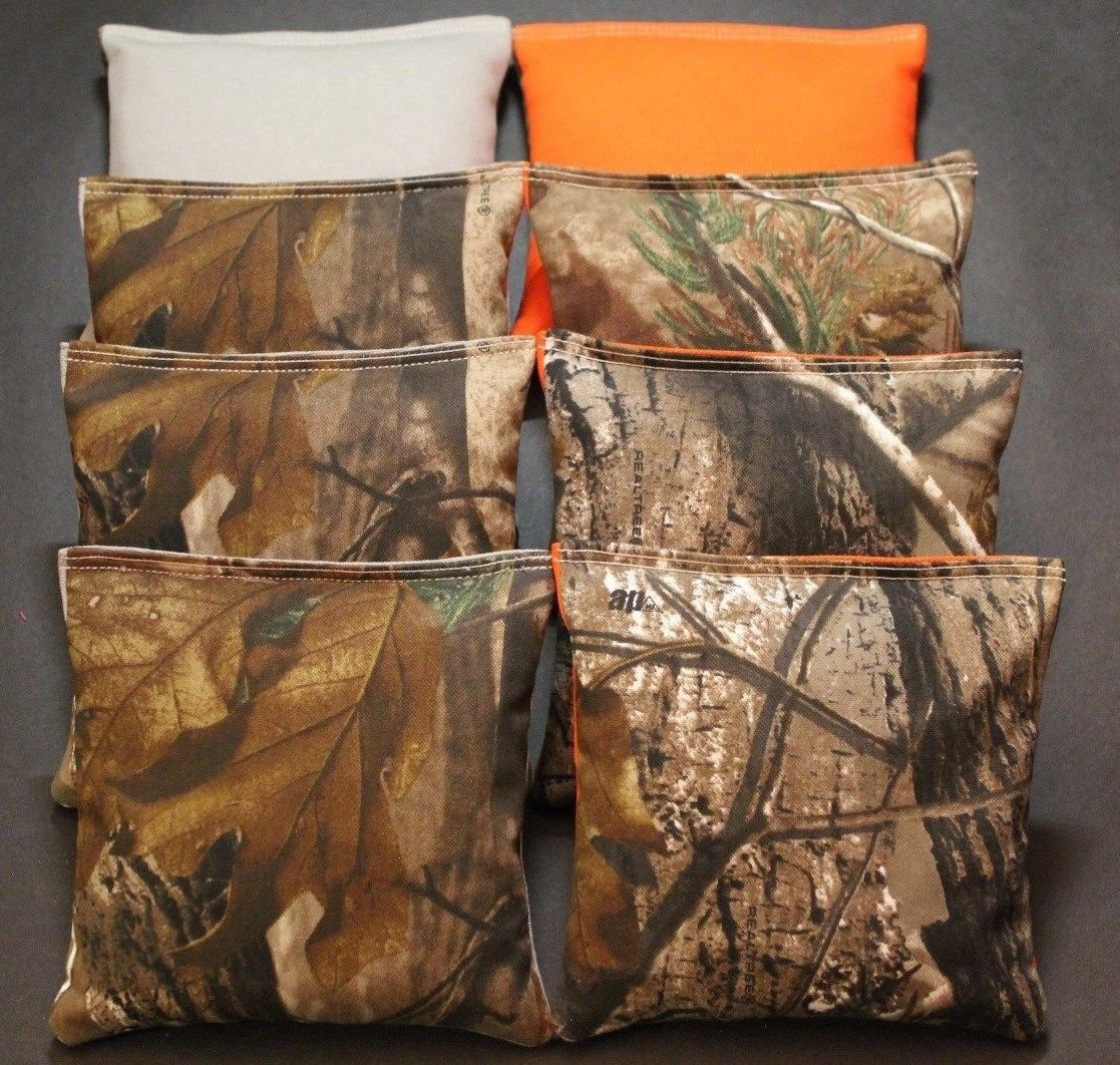 BackYardGamesUSA Regulation Cornhole Bean Bags - Camouflage Orange & White ACA Approved for Outdoor Games, Hunting & Fishing Accessories - Perfect for Tailgating, Backyard Parties & Camping