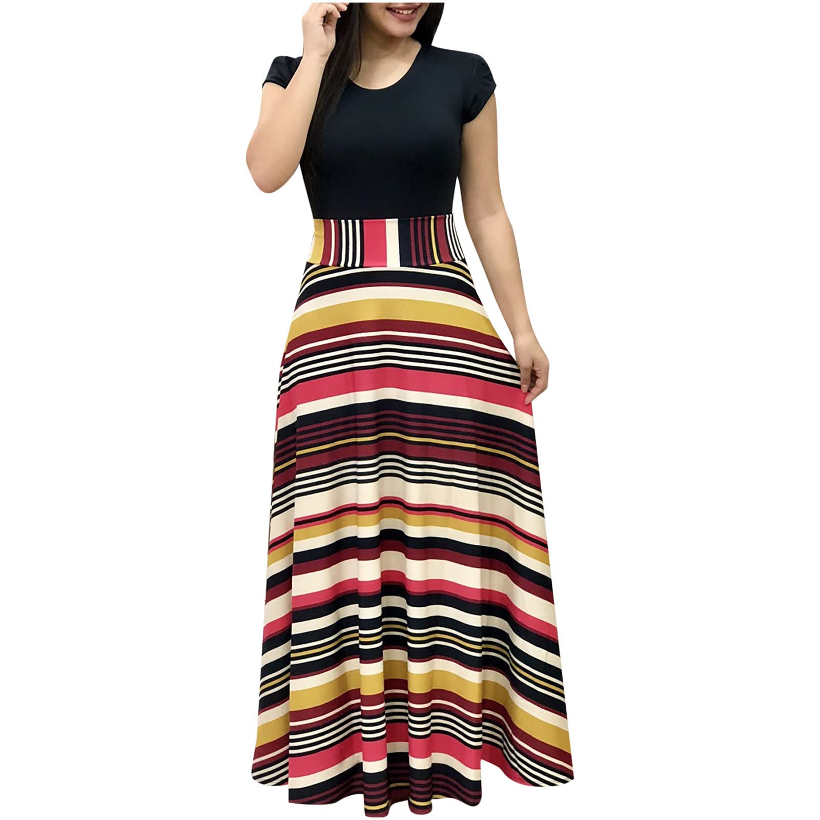 Women's Floral Boho Printed Long Maxi Dress - Sexy Casual Summer Dress with Short Sleeves & Pockets for Teen Girls | Perfect for Beach Vacations, Music Festivals & Boho-Chic Outfits