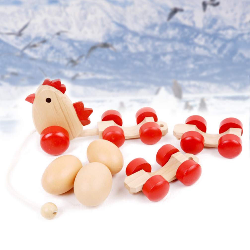 Wooden Pull Along Hen Toy with Eggs - Creative Push Pull Chicken Toy for Toddlers & Kids - Perfect for Early Learning, Motor Skills Development & Imaginative Play
