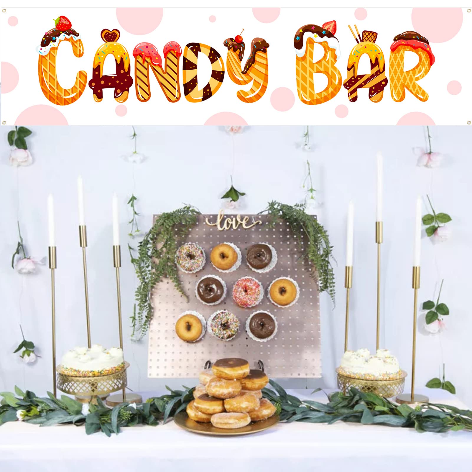DPKOW Lovely Candy Bar Banner - Fabric Table Decoration for Wedding, Baby Shower, Birthday Party, Christening, Communion, Retirement & Graduation - 47x12 Inches (120x30cm) - Perfect for Sweet Tables, Dessert Displays & Party Backdrops