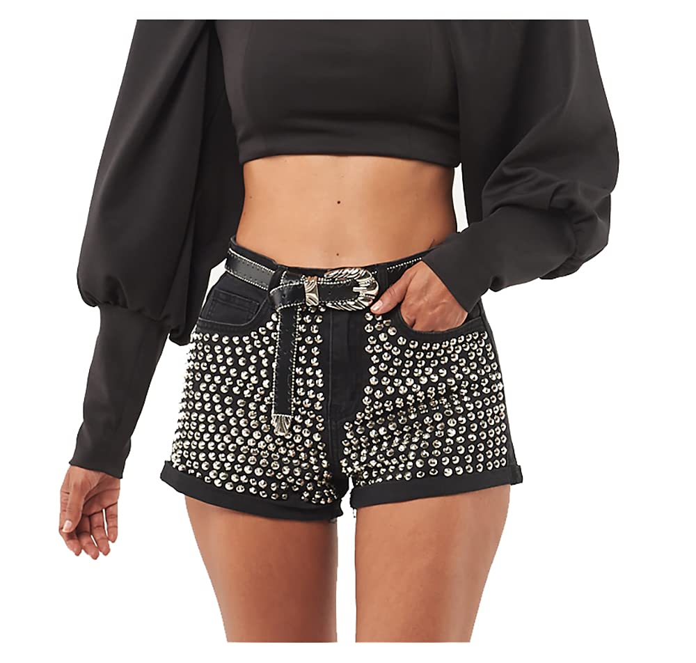 Women's Fashion Studded Denim Shorts - Trendy High Waist Distressed Jean Shorts for Summer | Perfect for Casual Outfits, Beach Trips & Music Festivals