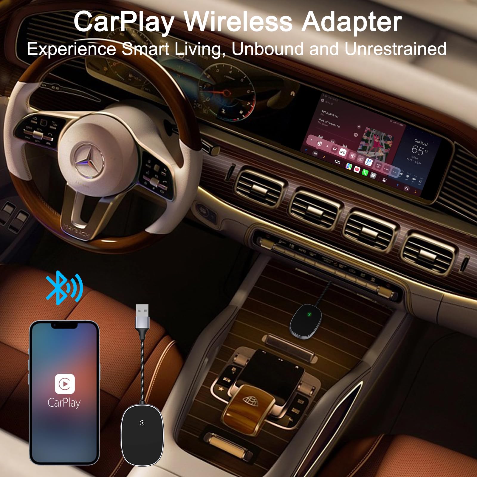 2024 Wireless CarPlay Adapter - Plug & Play Upgrade for Factory Wired CarPlay | Converts Wired to Wireless Fast & Easy | Compatible with 2015+ Cars & iPhone iOS 10+ | Perfect for Commuting, Road Trips & Hands-Free Driving