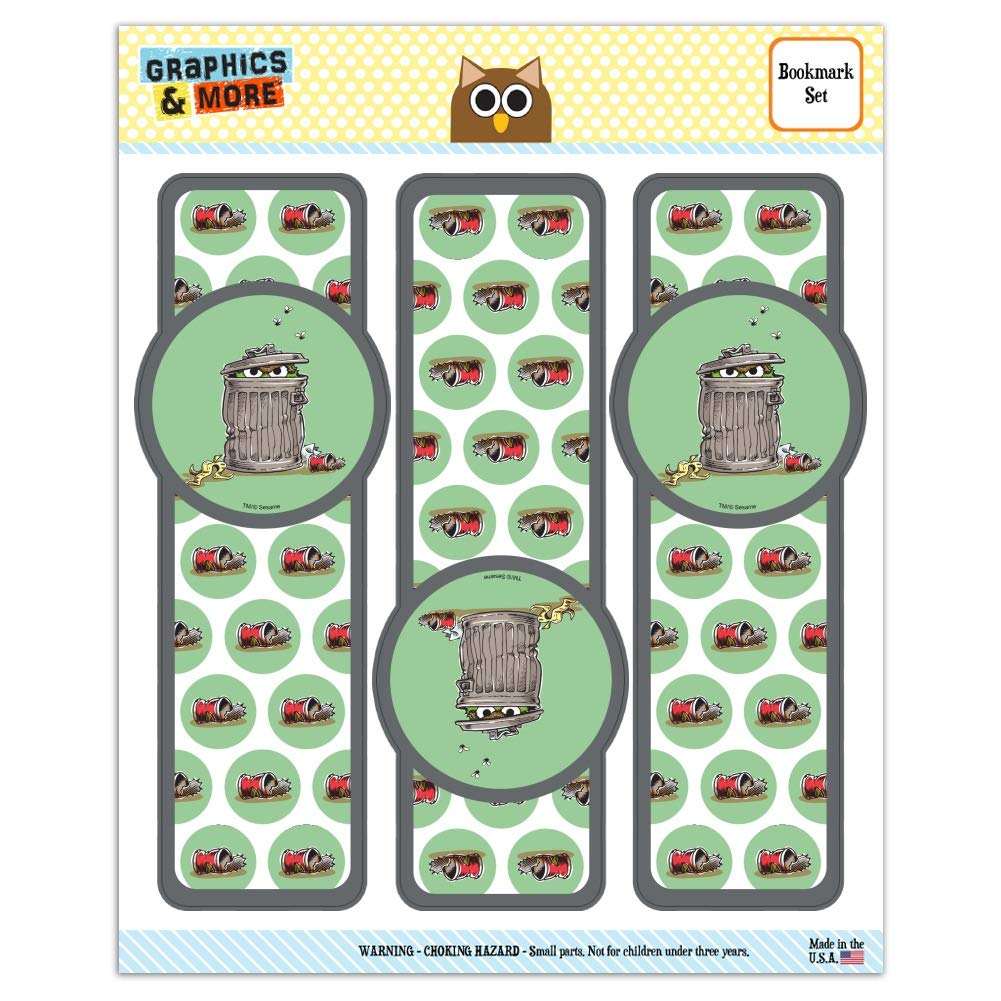 Sesame Street Oscar The Grouch Trash Can Bookmarks - Set of 3 Glossy Laminated Book Markers for Kids, Reading Accessories, Gift for Book Lovers, Classroom Supplies, Teacher Appreciation Gifts