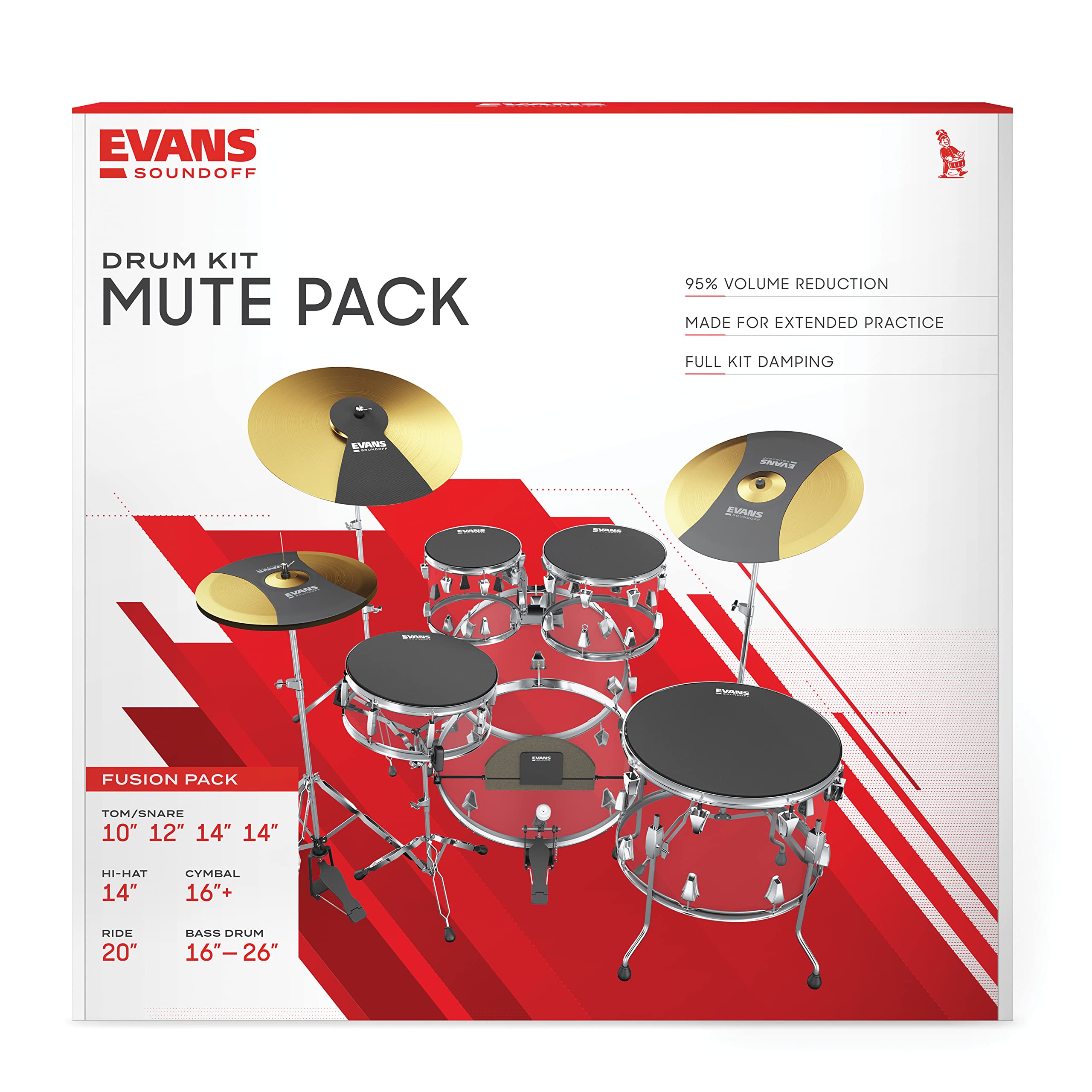 Evans Soundoff Drum Mute Pads - 8-Piece Drum Practice Silencer Set for Bass, Snare, Toms & Cymbals - Noise Reduction Drum Kit Accessories for Home, Studio & Quiet Rehearsal - Fusion Box Set (3 Cymbal, 4 Tom/Snare, 1 Bass Mutes)