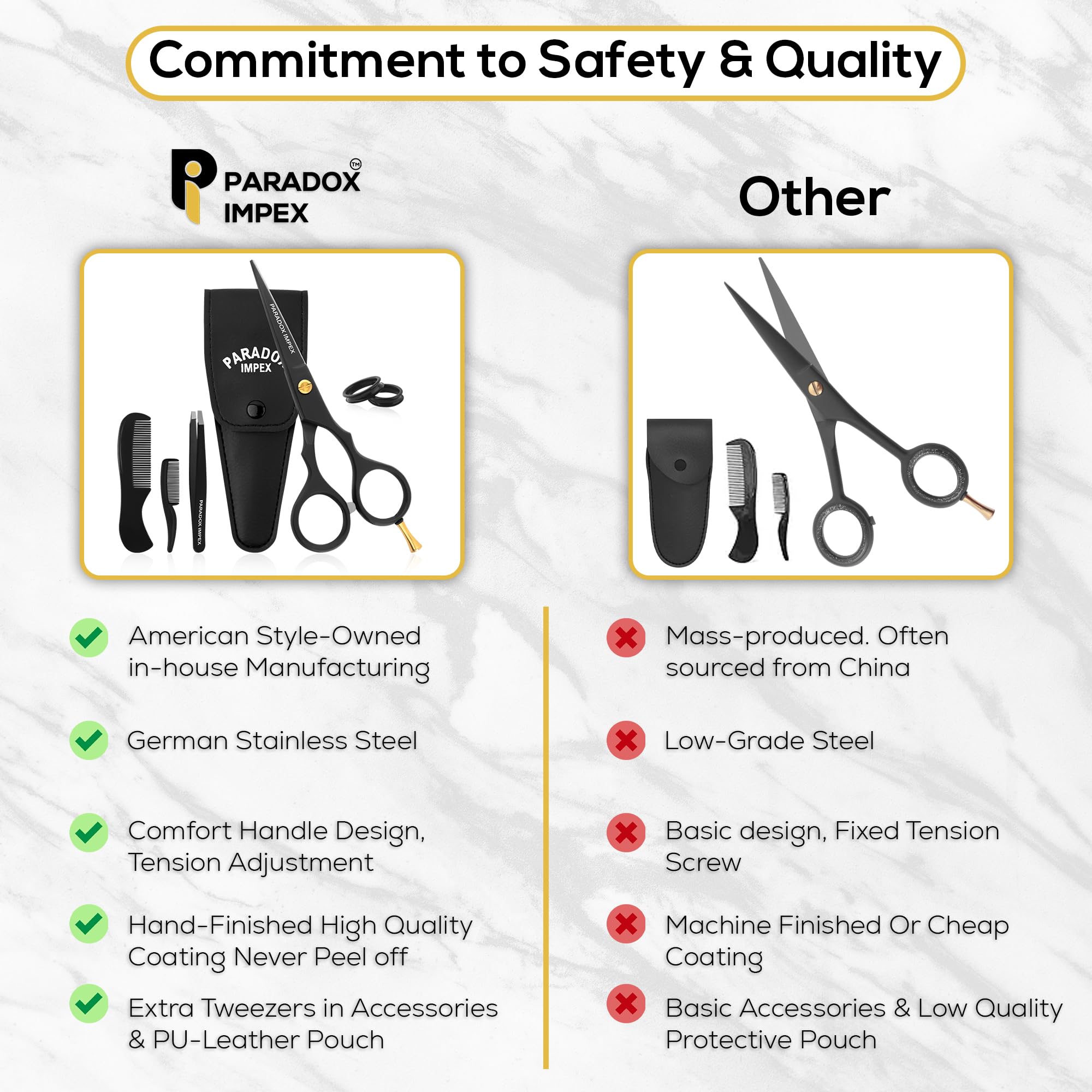 5” Professional Beard and Mustache Scissors Set - German Stainless Steel Hair Trimming Scissors with Tweezers, Beard Comb, Mustache Comb & Travel Pouch - Grooming Kit for Men’s Facial Hair Care (Black) - Perfect for Home Barbering, Travel & Daily Grooming Routine