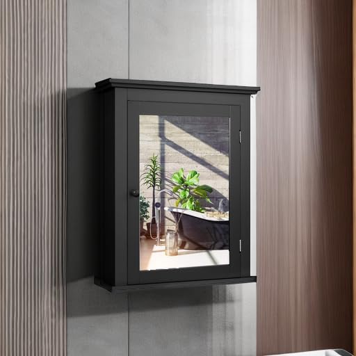 GLACER Wall Mounted Bathroom Mirror Cabinet with Adjustable Shelf - 22 x 6 x 27.5 Inches Black Medicine Cabinet for Bathroom, Living Room & Cloakroom - Perfect for Small Space Organization & Stylish Home Decor