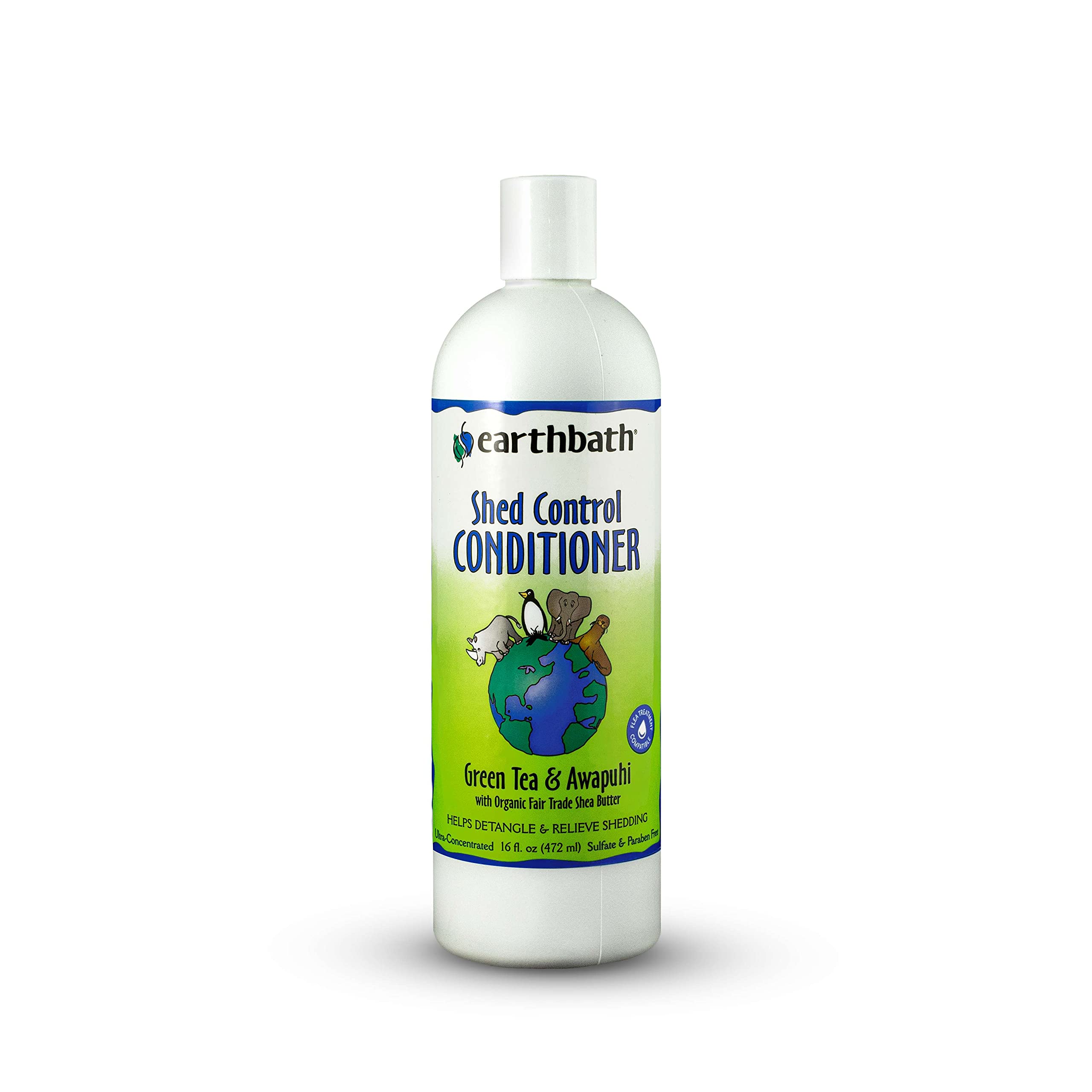 EarthBath Green Tea & Awapuhi Shed Control Dog Conditioner - Cruelty-Free, Hypoallergenic Dog Shampoo for Shedding & Dander Relief - Gentle Dog Wash Made in USA - 16 Oz (1 Pack) - Perfect for Regular Grooming & Bathing Supplies for Dogs with Sensitive Skin