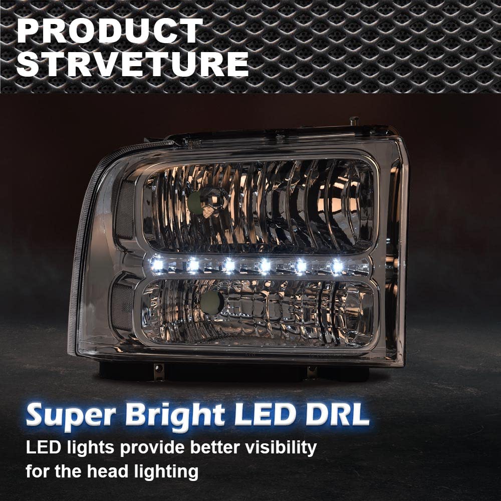 Ford Excursion F250 F350 LED Headlights - 2005-2007 Replacement for Super Duty Trucks - DRL Lamps for Night Driving