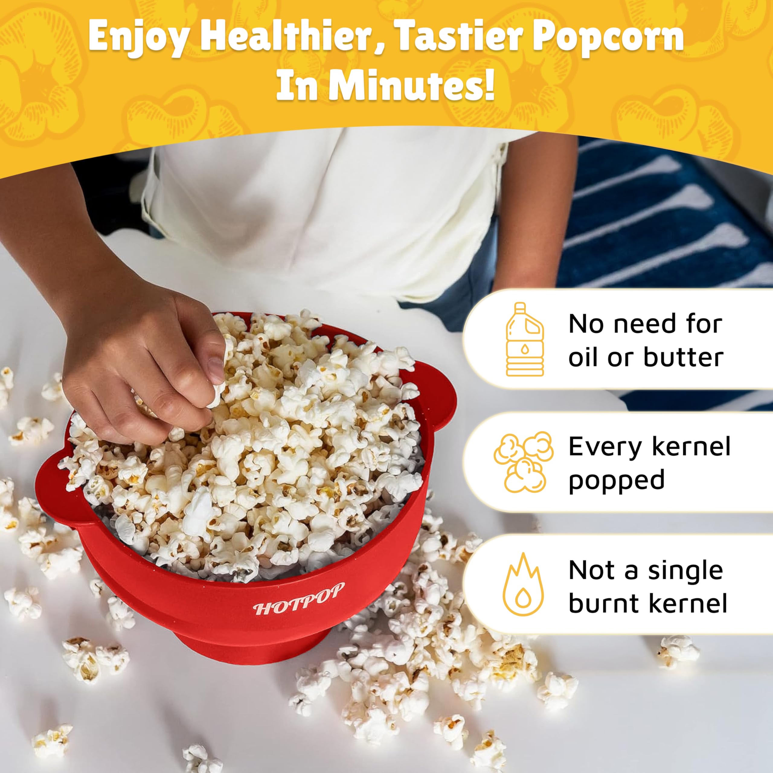 POPCO Microwave Popcorn Bowl - BPA-Free Silicone Popcorn Popper with Heat-Resistant Handles | Collapsible Design (2.3-Inch Folded) | Dishwasher Safe | Perfect for Movie Nights, Parties & Healthy Snacks | Family Size Popcorn Maker in Red
