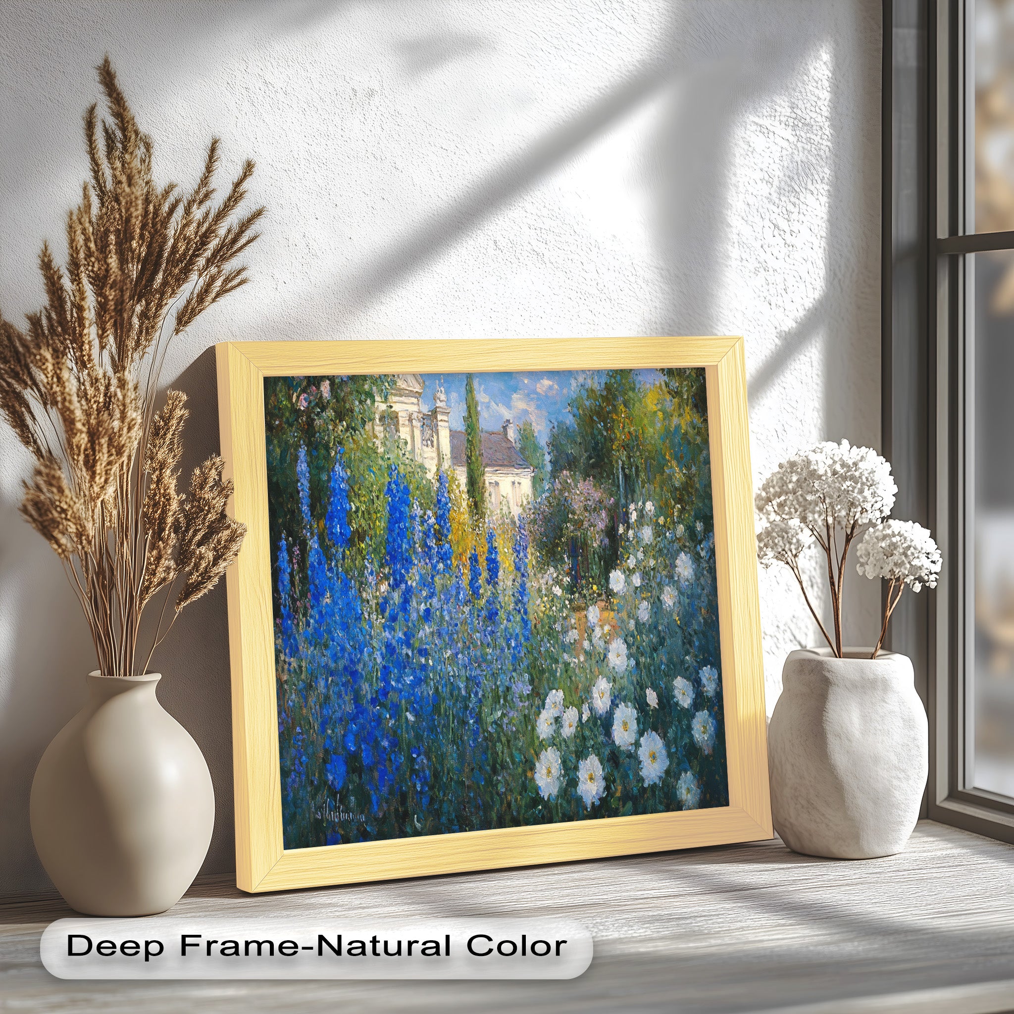 Blue Delphinium Impressionist Oil Painting - Handmade Floral Wall Art for Living Room, Bedroom & Office Decor