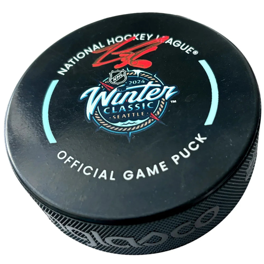Logan Thompson Autographed 2024 NHL Winter Classic Official Game Puck - Vegas Golden Knights vs Seattle Kraken - Collectible Hockey Memorabilia for Fans & Sports Enthusiasts