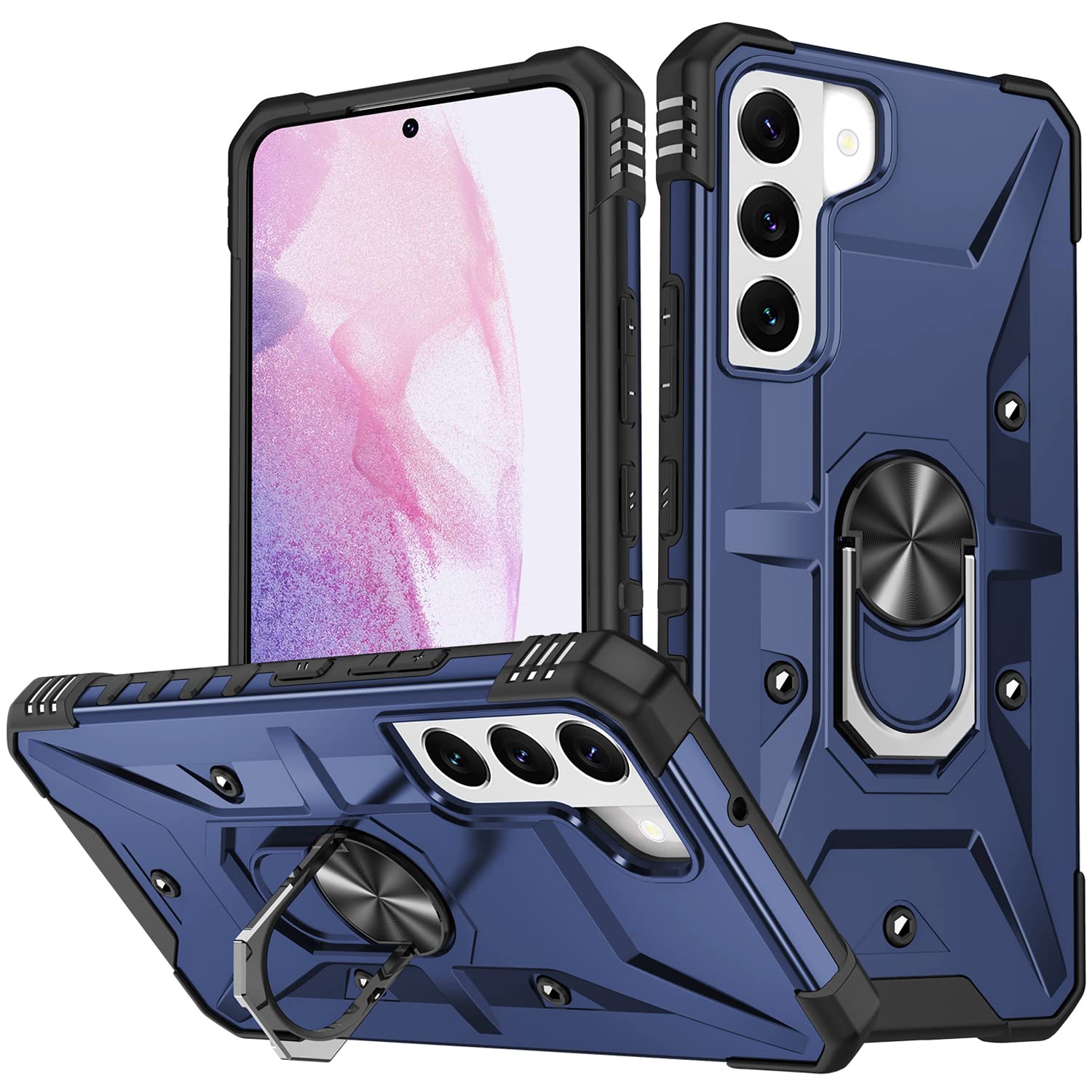 **Military Grade Shockproof Protective Case for Samsung Galaxy S21+ with Kickstand & Magnetic Holder - Drop Proof, Durable Phone Cover (Blue) - Perfect for Outdoor, Travel & Daily Use**