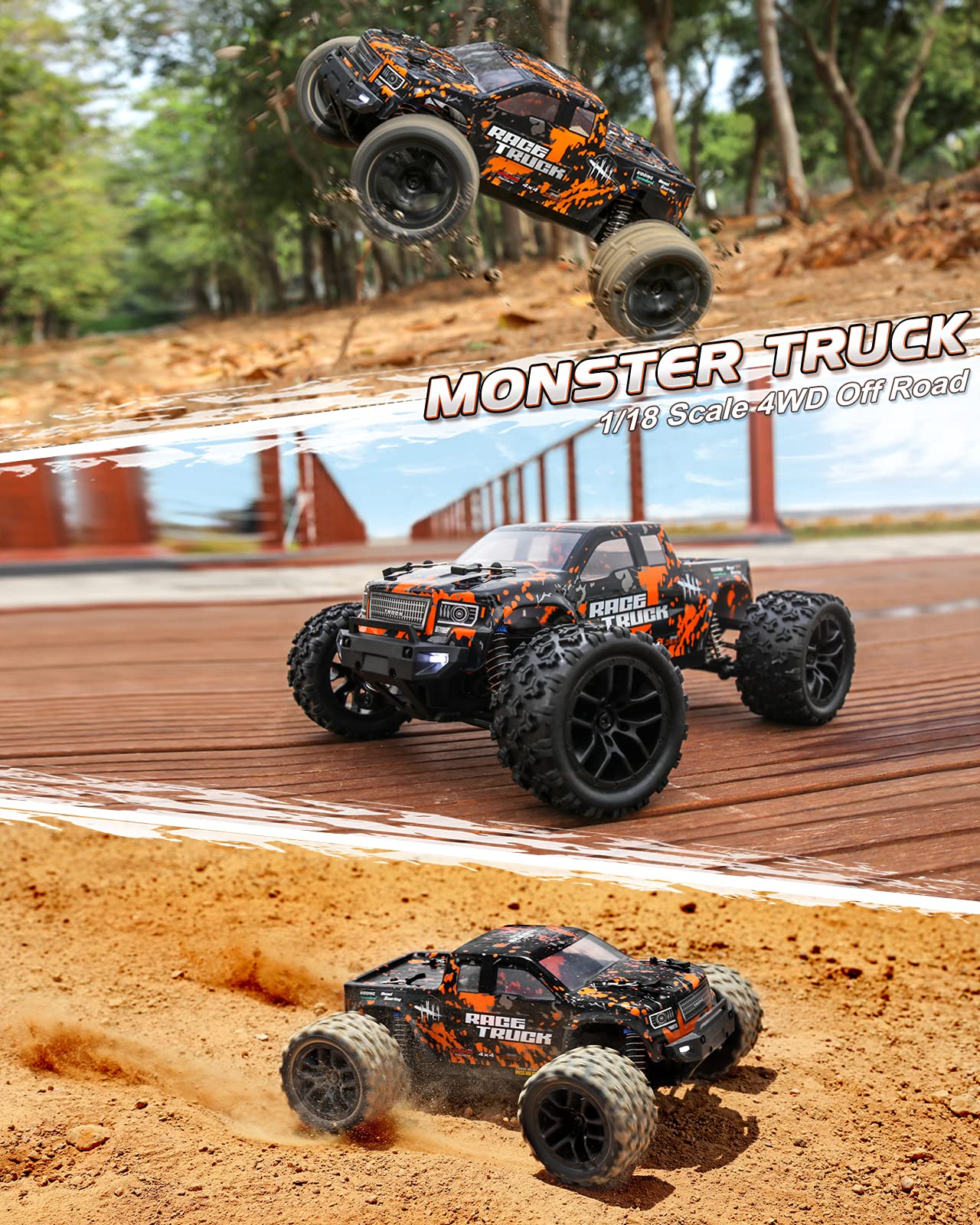 HAIBOXING 1:18 Scale RC Monster Truck - 36km/h High Speed 4X4 Off-Road Remote Control Car, Waterproof Electric Powered All Terrain Vehicle with 2 Batteries - Best Christmas Gift for Kids & Adults | Outdoor Play, Backyard Racing, Off-Road Adventure