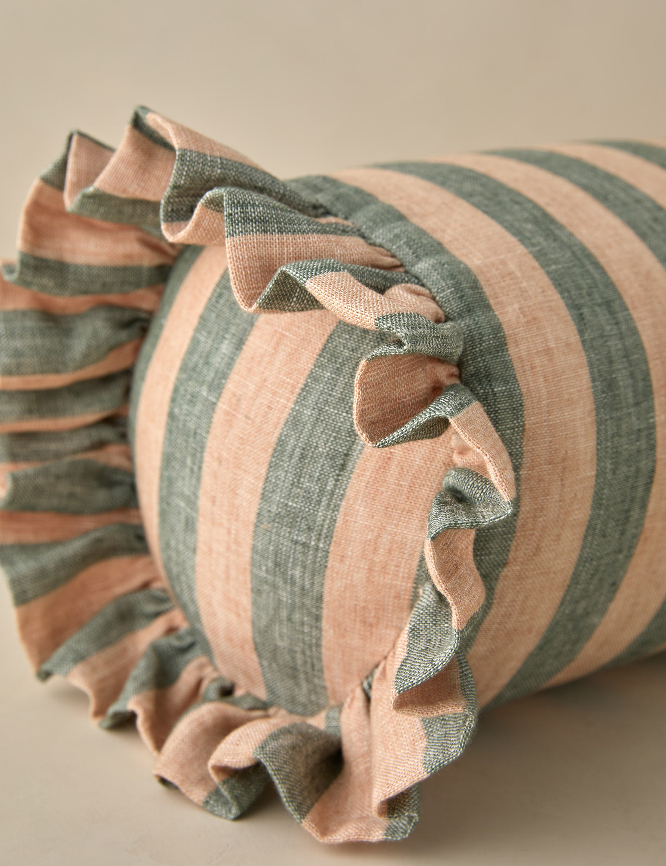 Amaroso Linen Ruffle Bolster Pillow - Decorative Couch Pillow for Sofa, Bed, Nursery - Elegant Home Decor Accent for Living Room, Bedroom & Nursery