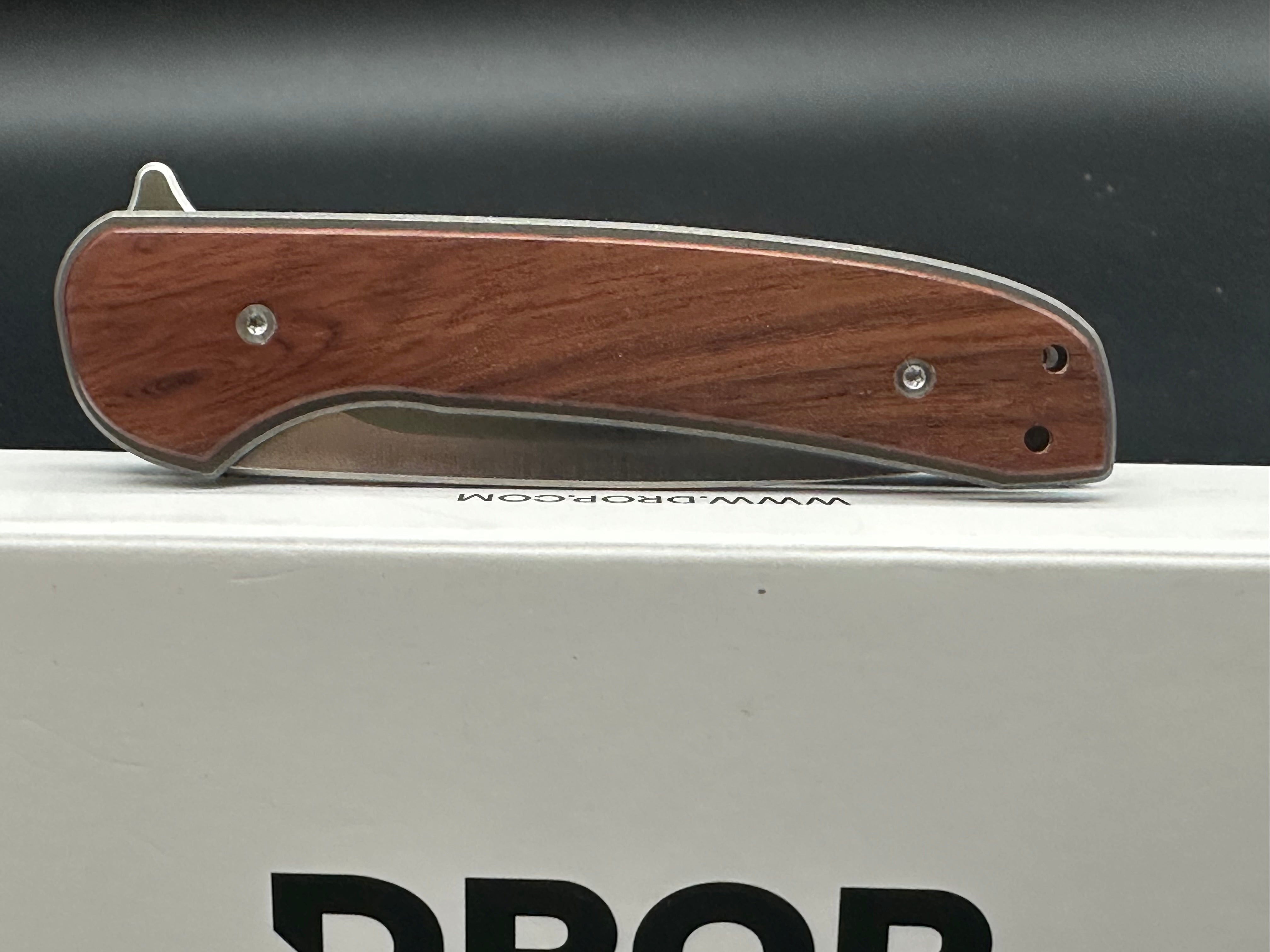 Drop Ferrum Forge Gent/Gray Titanium Frame Knife with Rosewood Overlays - EDC Pocket Knife for Everyday Carry, Outdoor Activities & Camping