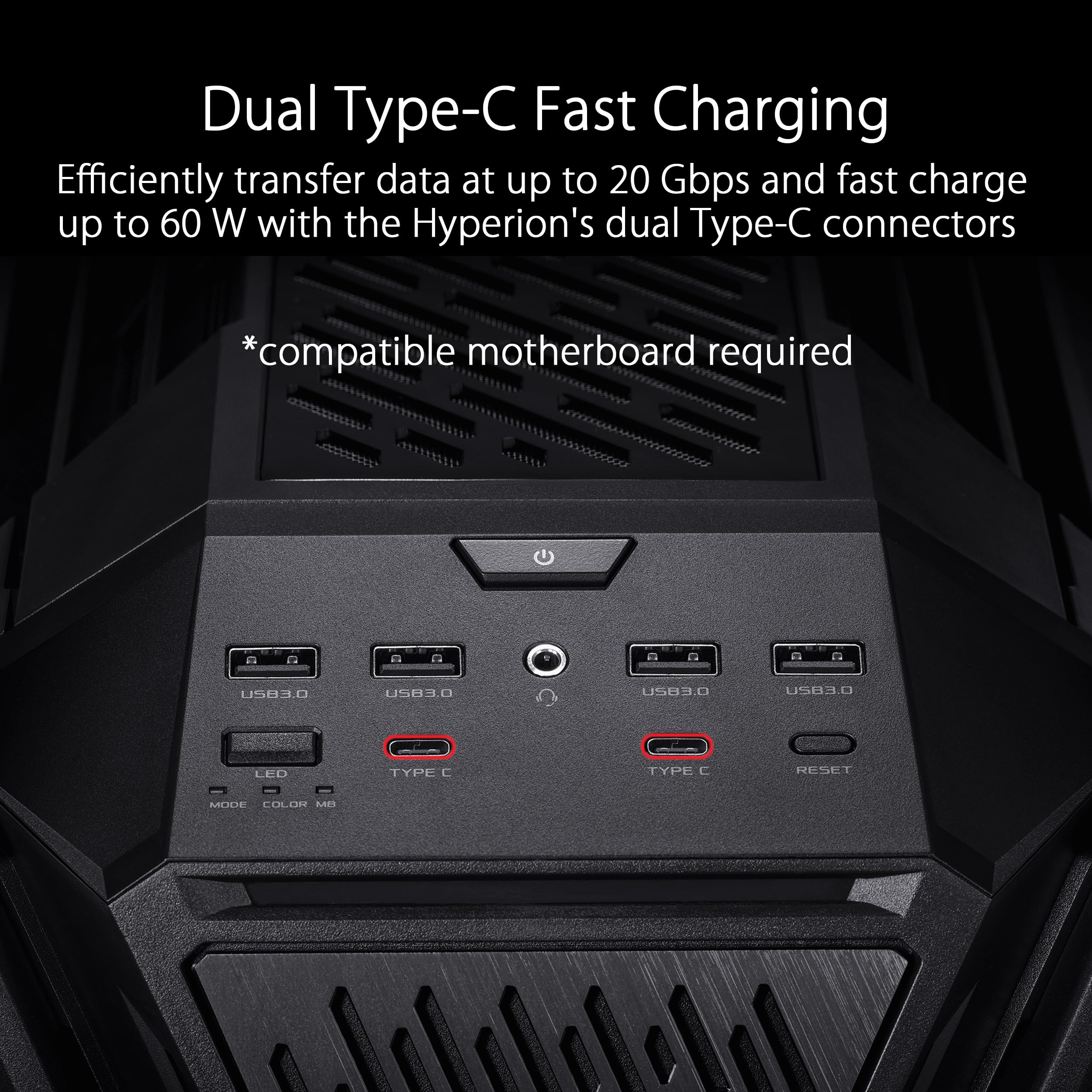 ROG Hyperion GR701 BTF Edition E-ATX Gaming PC Case with BTF Connectors - Supports 420mm Radiators, Includes 4x 140mm Fans & ARGB Fan Hub, 60W Fast Charging - Perfect for High-End Gaming Rigs & Custom Water Cooling Builds