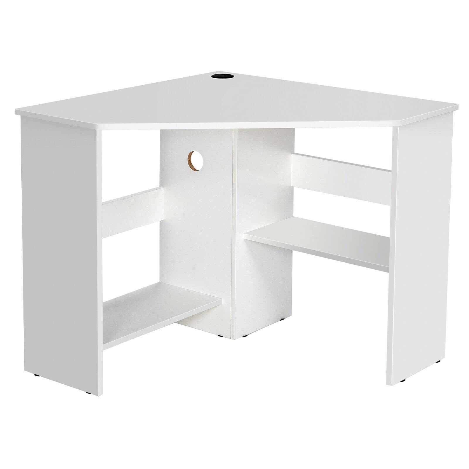 90 Degree Corner Desk with Storage Shelves - White Wooden L-Shaped Computer Desk for Small Spaces, Space-Saving Home Office & Study Writing Table, Perfect for Workstation, Makeup Vanity or Dorm Room Setup