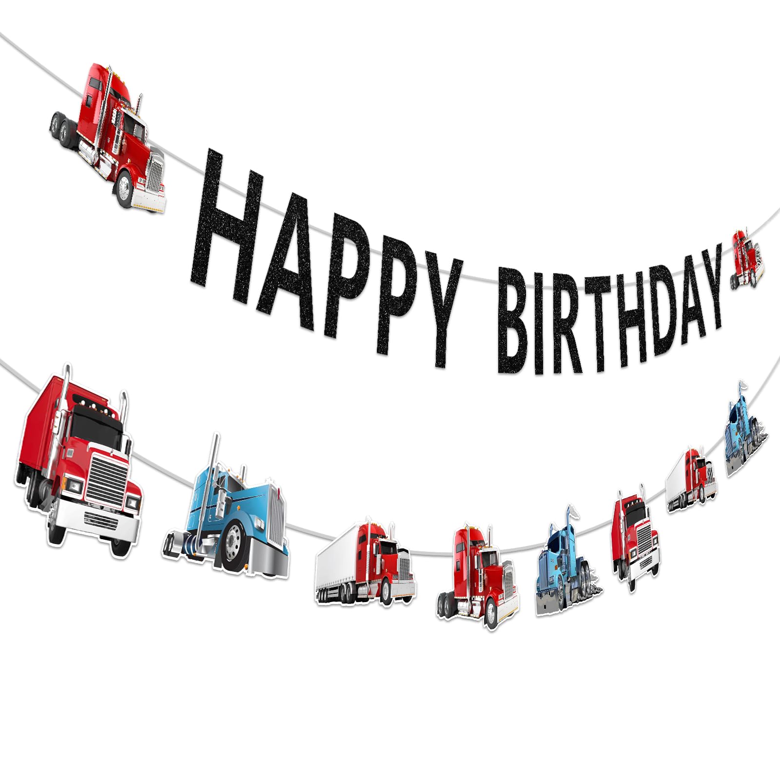 Heavy Truck Construction Birthday Banner Garland - Happy Birthday Banner for Boys Girls, Semi Truck Party Decor for Transportation Theme Birthday Party, Baby Shower & Construction Celebration
