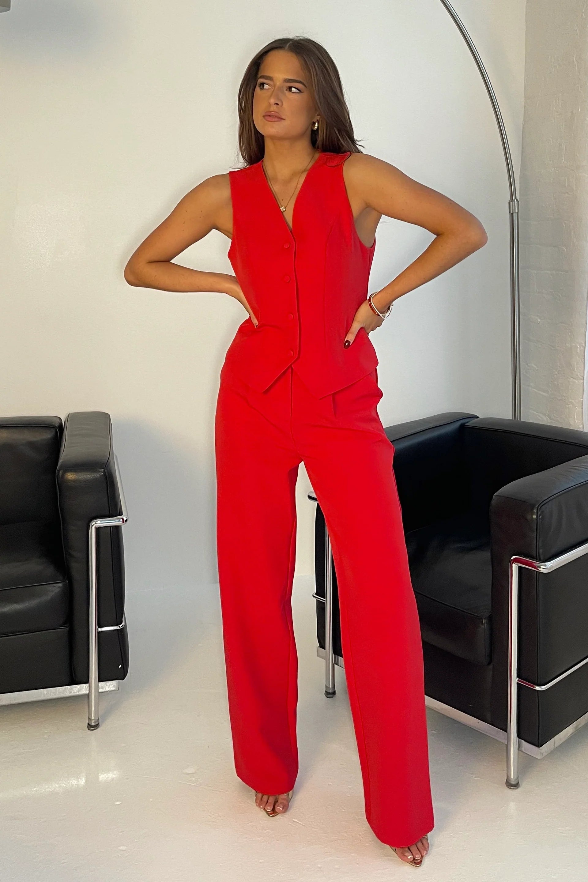 Bobbi Tailored Waistcoat for Women - Slim Fit Red Vest, Formal & Business Casual Wear - Perfect for Office, Weddings & Special Occasions