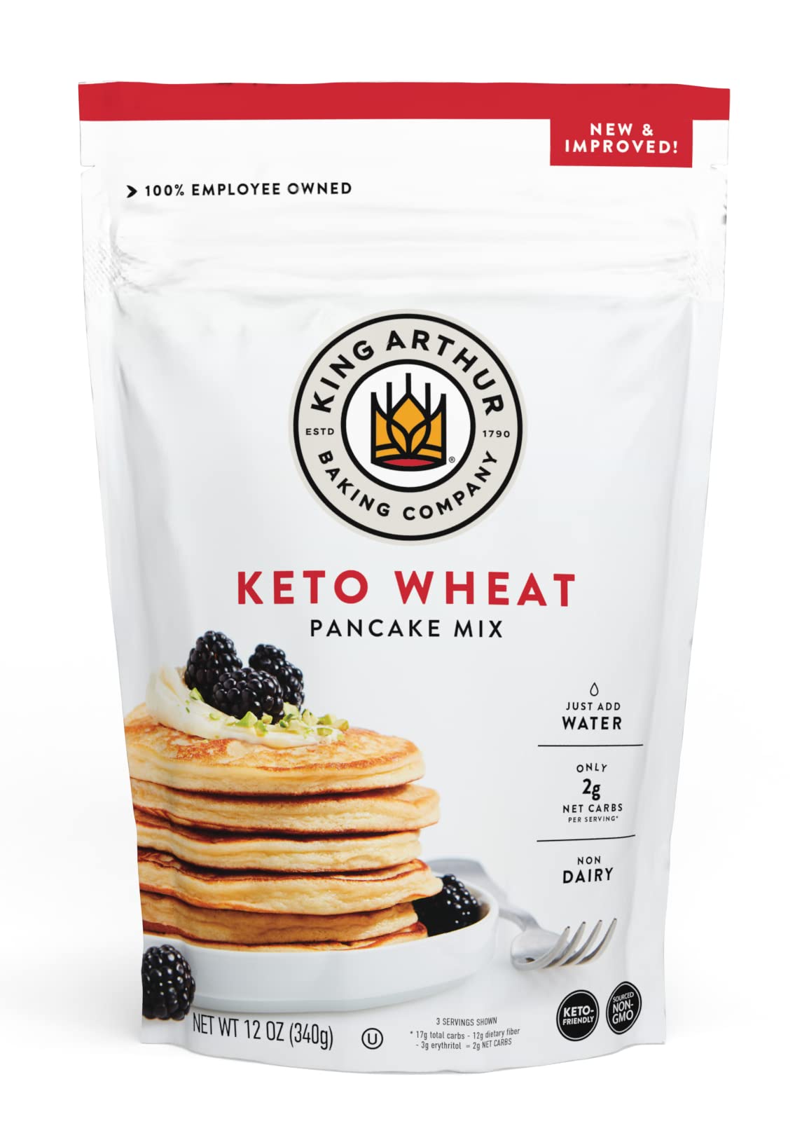 King Arthur Keto Wheat Pancake Mix - Low Carb, High Protein Breakfast Solution for Ketogenic Diet | Just Add Water for Fluffy Pancakes & Waffles | Non-GMO, Kosher Certified, 12 oz Pouch | Perfect for Quick Breakfast, Family Brunch & Keto Meal Prep