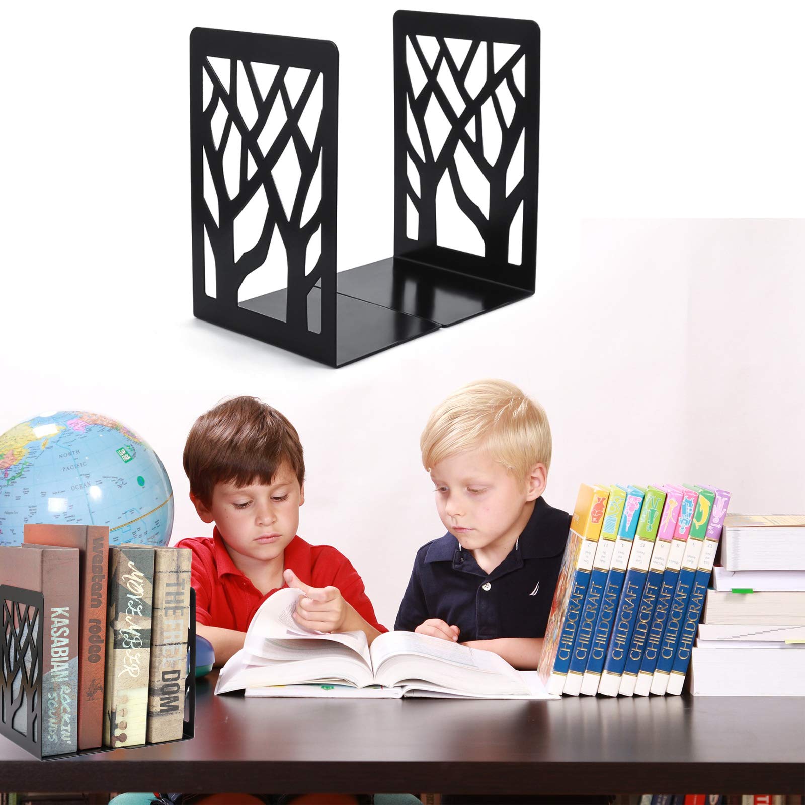 MSDADA Heavy Duty Metal Bookends for Shelves - Decorative Book Ends Holder Stand for Home & Office - Supports Heavy Books - Black (Perfect for Organizing Bookshelves, Desks, and Home Libraries)