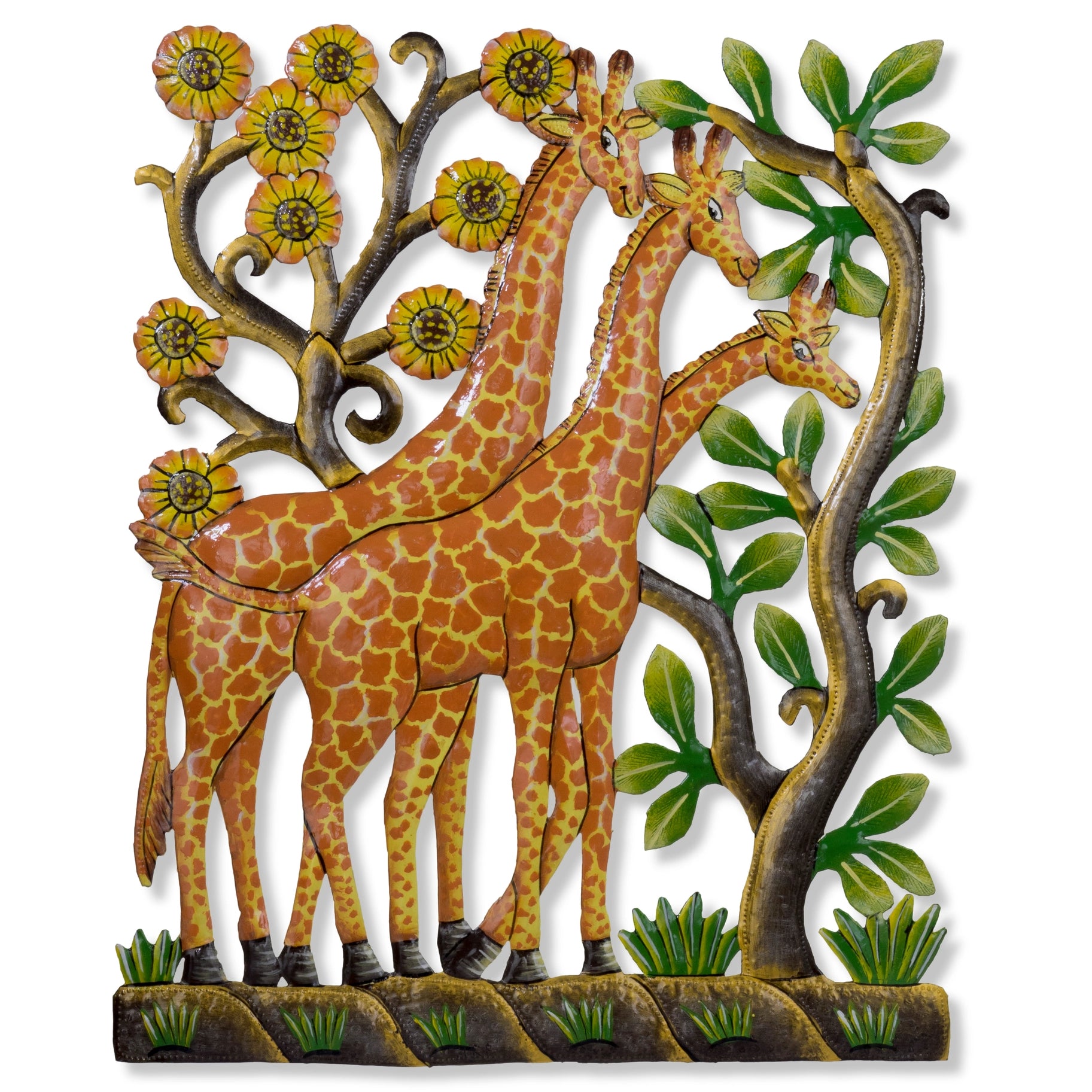 Haitian Metal Art Giraffe Tower Painting - Handcrafted Wall Decor for Living Room, Bedroom & Office