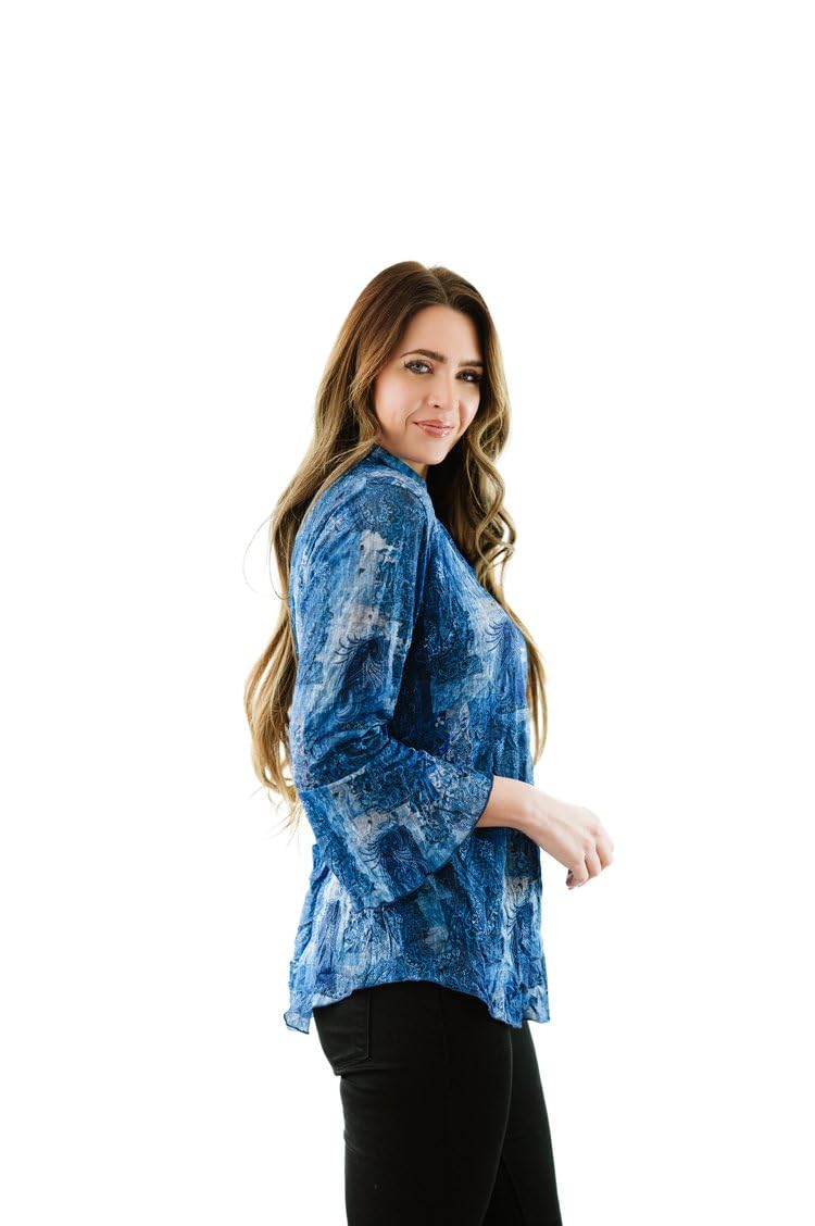 Stylish Printed Crinkle Mesh Blouse for Women - Designer Hand-Finished Tops | Perfect for Office Wear, Date Nights & Special Occasions
