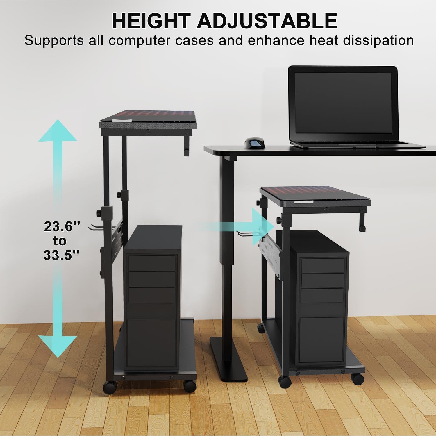 Ergonomic Adjustable Computer Tower Stand for PC - Heavy Duty Floor & Desk Organizer with Wheels - Perfect for Home Office, Gaming Setup & Workspace Organization