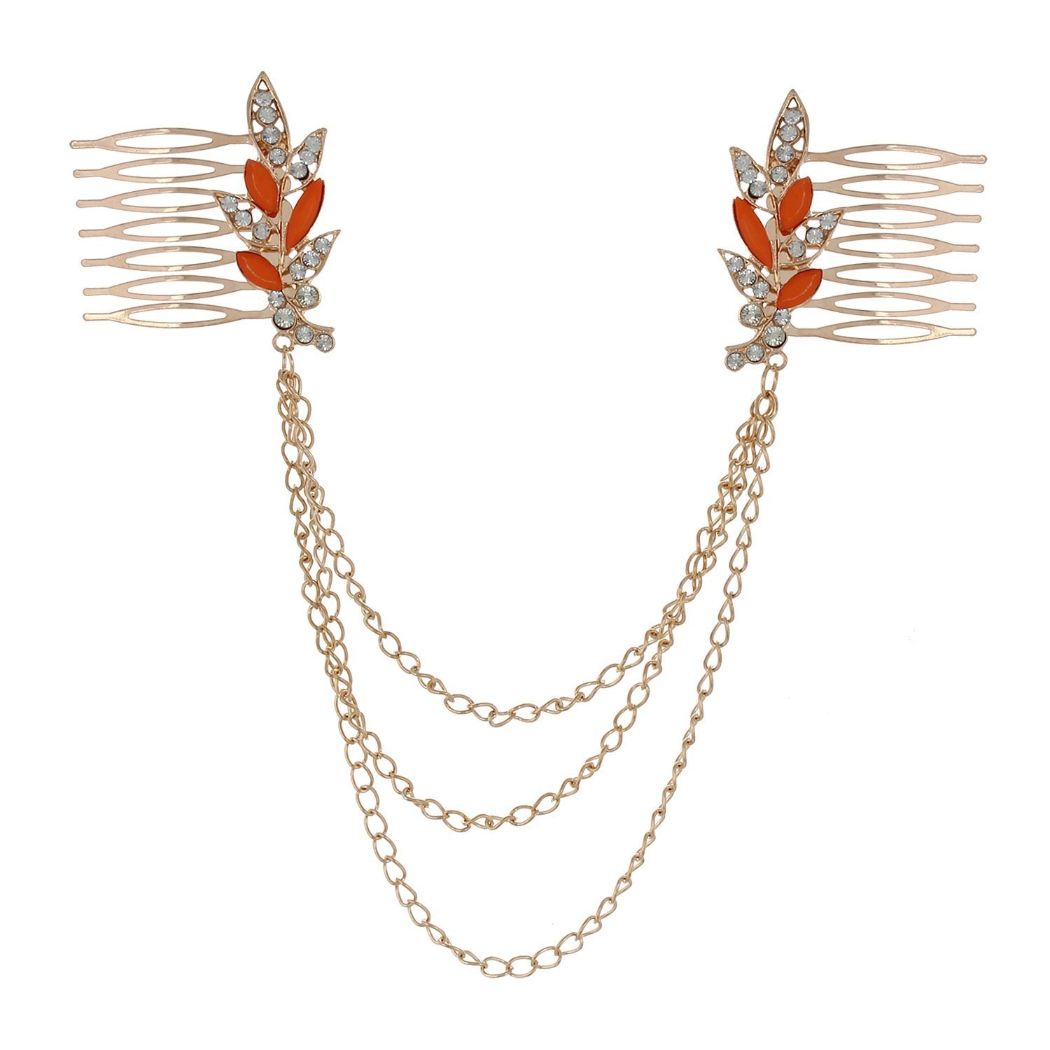 Shining Diva Golden Metal Hair Comb Clip for Women - Cinderella Collection | Elegant Bridal & Prom Hair Accessories for Weddings, Parties & Special Occasions