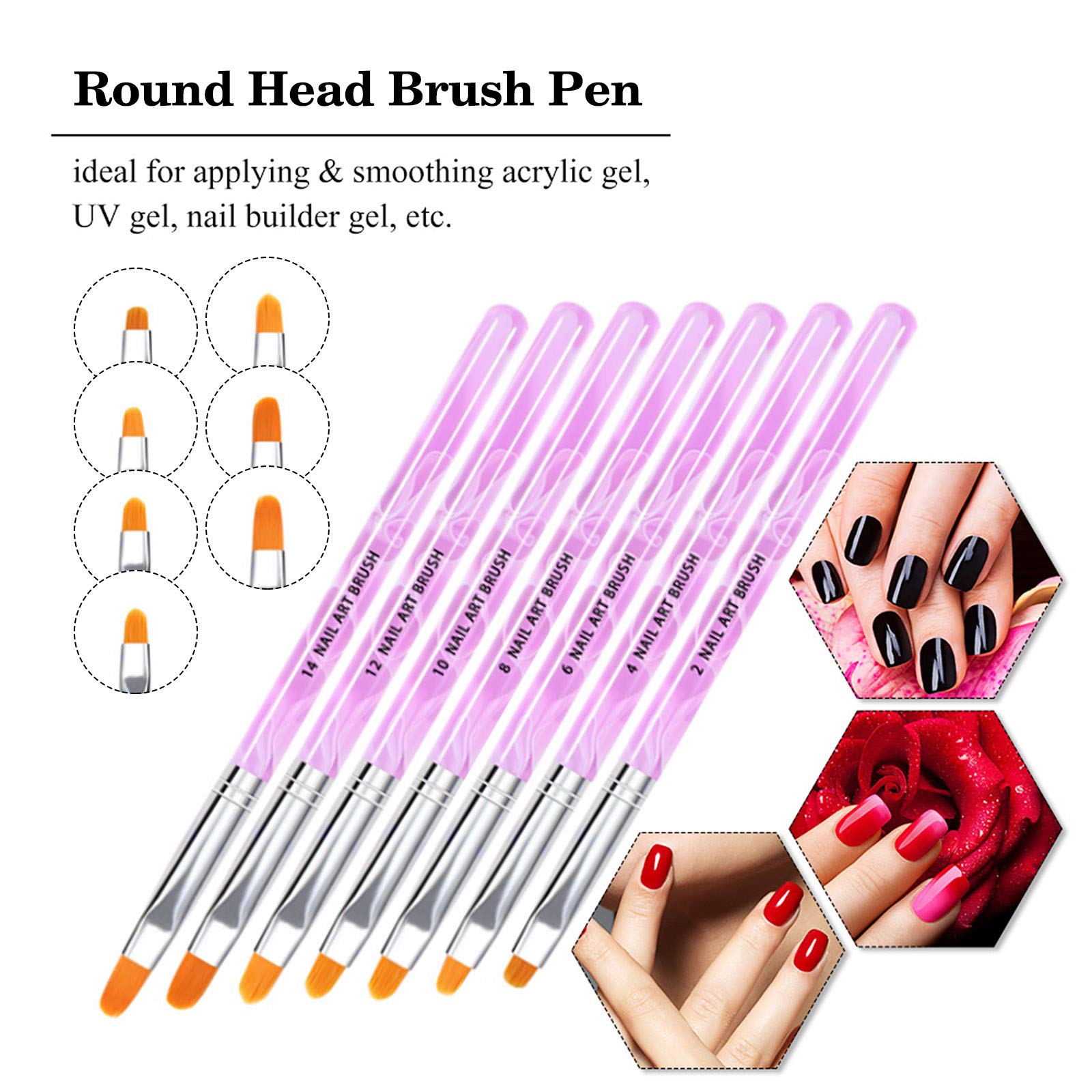 14pcs Acrylic Nail Brush Kit - Professional Nail Art Design Pen Set with UV Builder Brush & Dust Brush Tools (Multicolor) for Salon, Home Manicure & DIY Nail Art