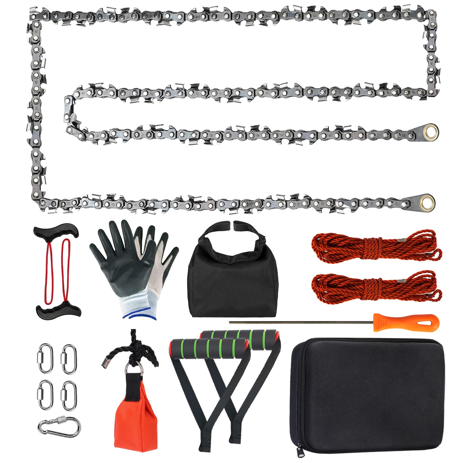 55 Inch Rope Chain Saw with 70 Sharp Teeth & 46 Feet Ropes Kit - Heavy Duty Tree Limb Cutter, Portable Pocket Chainsaw for Camping, Hiking, and Emergency Survival