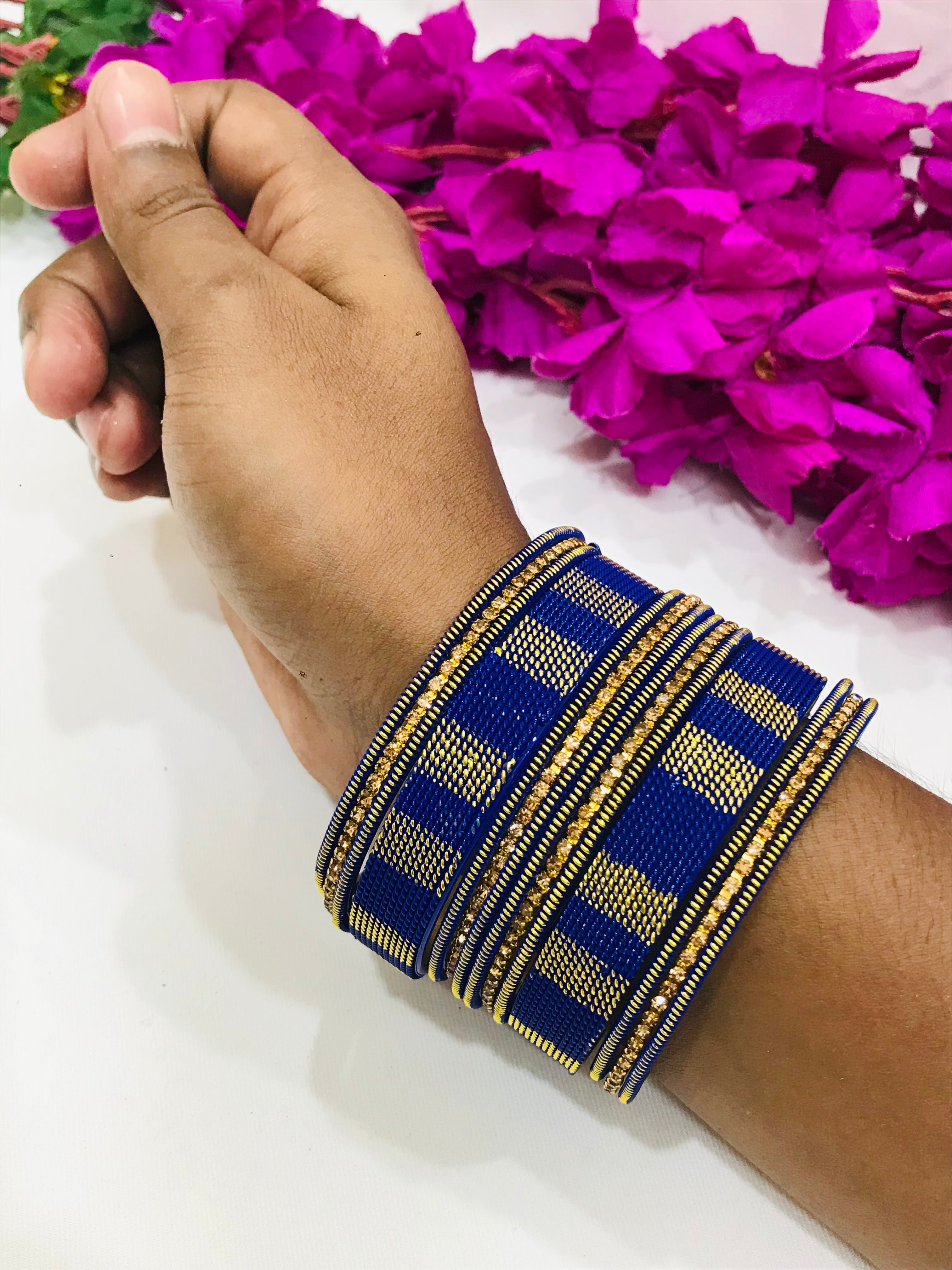 Stylish Spiral Design Blue Metal Bangles Set for Women - Perfect for Parties, Weddings & Everyday Fashion Accessories