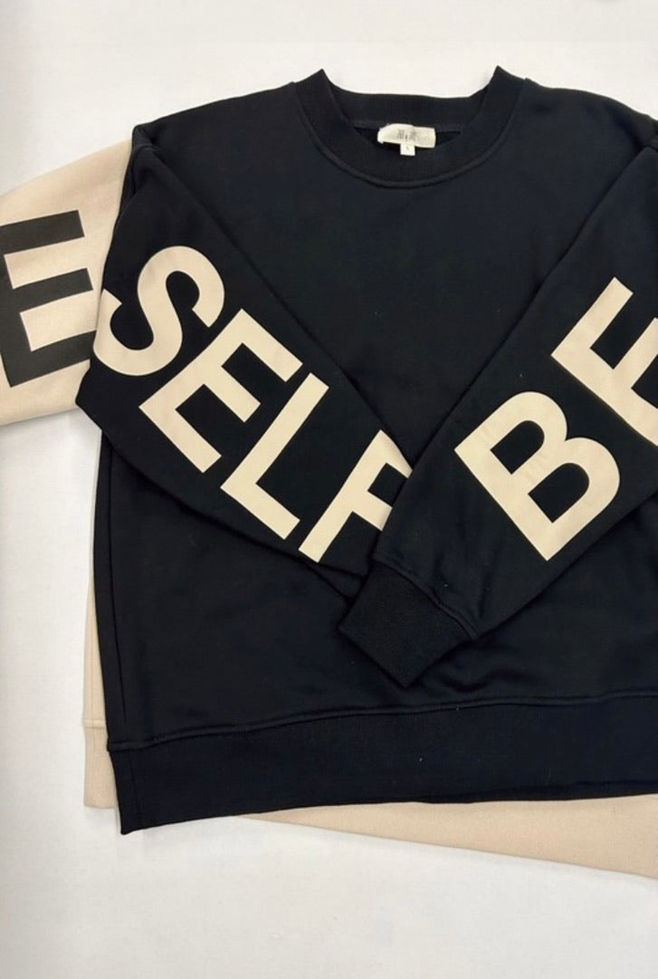 Be Yourself Oversized Sweatshirt - Black | Cozy Unisex Pullover Hoodie | Perfect for Casual Wear, Lounge & Street Style