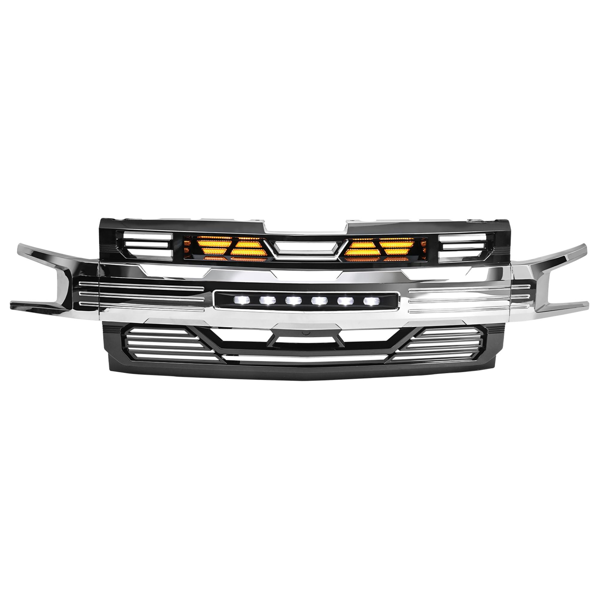 2019-2021 Chevy Silverado 1500 LED Light Chrome Armor Grille | Heavy Duty Front Bumper Protection | Off-Road & Street Style Upgrade