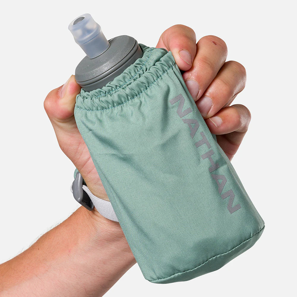 Pinnacle Soft Flask Handheld 18oz (Sage Green/Reflective Silver) - Leak-Proof Collapsible Water Bottle for Hiking, Running, Cycling & Outdoor Adventures