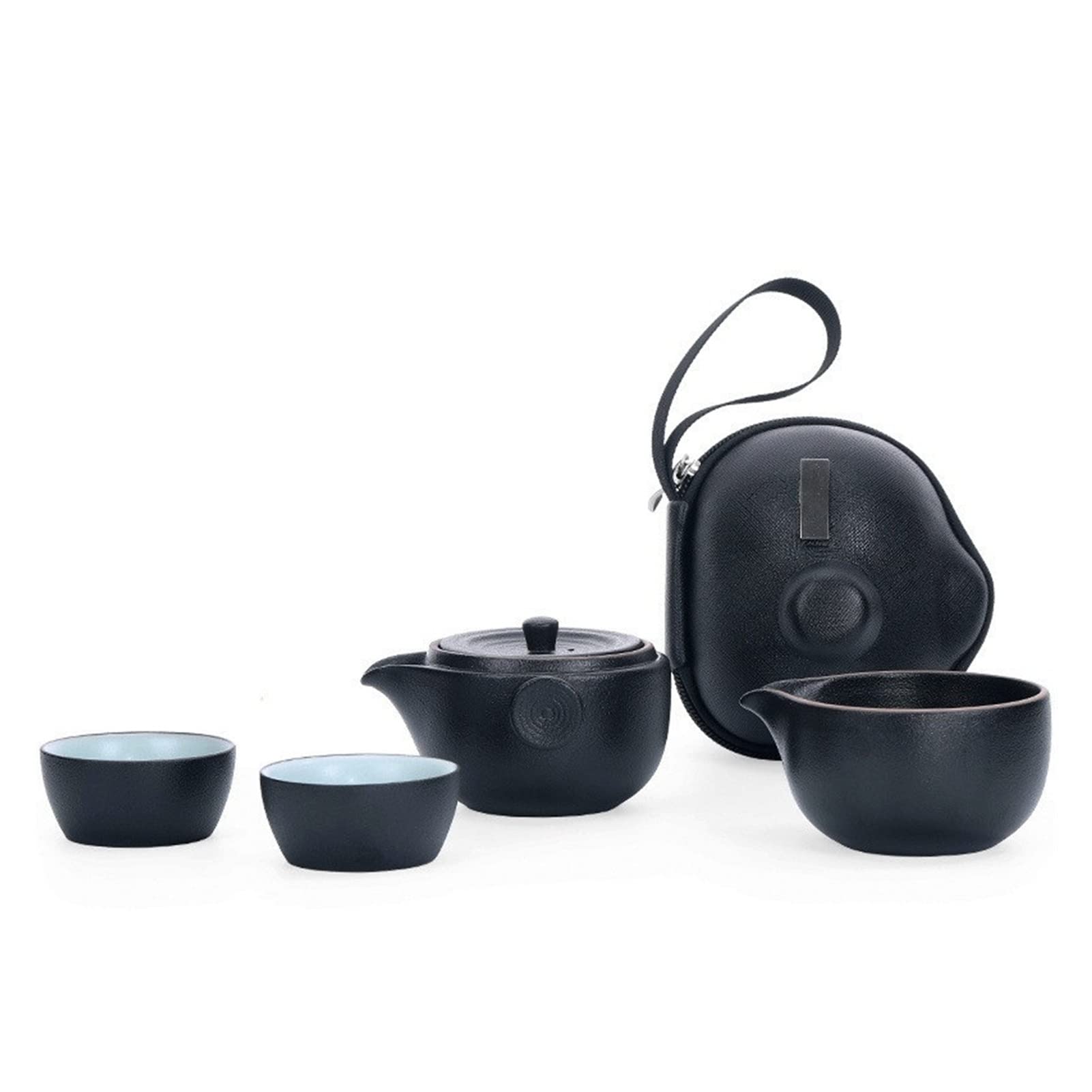 Premium Black Ceramic Travel Tea Pot Set with Infuser & Cups - Portable Chinese Gung Fu Tea Set with Travel Bag for Home, Office, Camping & Outdoor Picnic - Perfect Gift for Tea Lovers