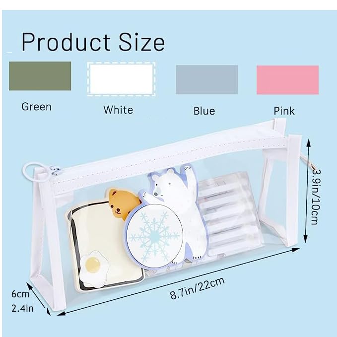 Taicols 4-Pack Clear Zipper Pencil Cases - Transparent Label Pouch for School, Travel & Office - Multi-Use Cosmetic & Makeup Organizer - Exam Stationery Storage for Students (Perfect for Backpack, Desk & On-the-Go Organization)