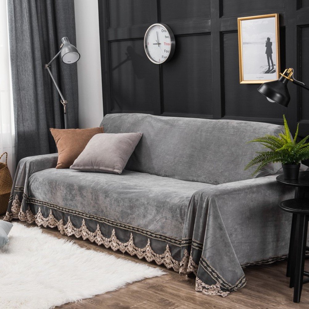 Premium Anti-Slip Plush Sofa Cover - 200x350cm (79x138inch) Gray, Stain-Resistant Couch Slipcover for Living Room Furniture Protection, Pet & Kid Friendly - Perfect for Family Gatherings and Cozy Movie Nights