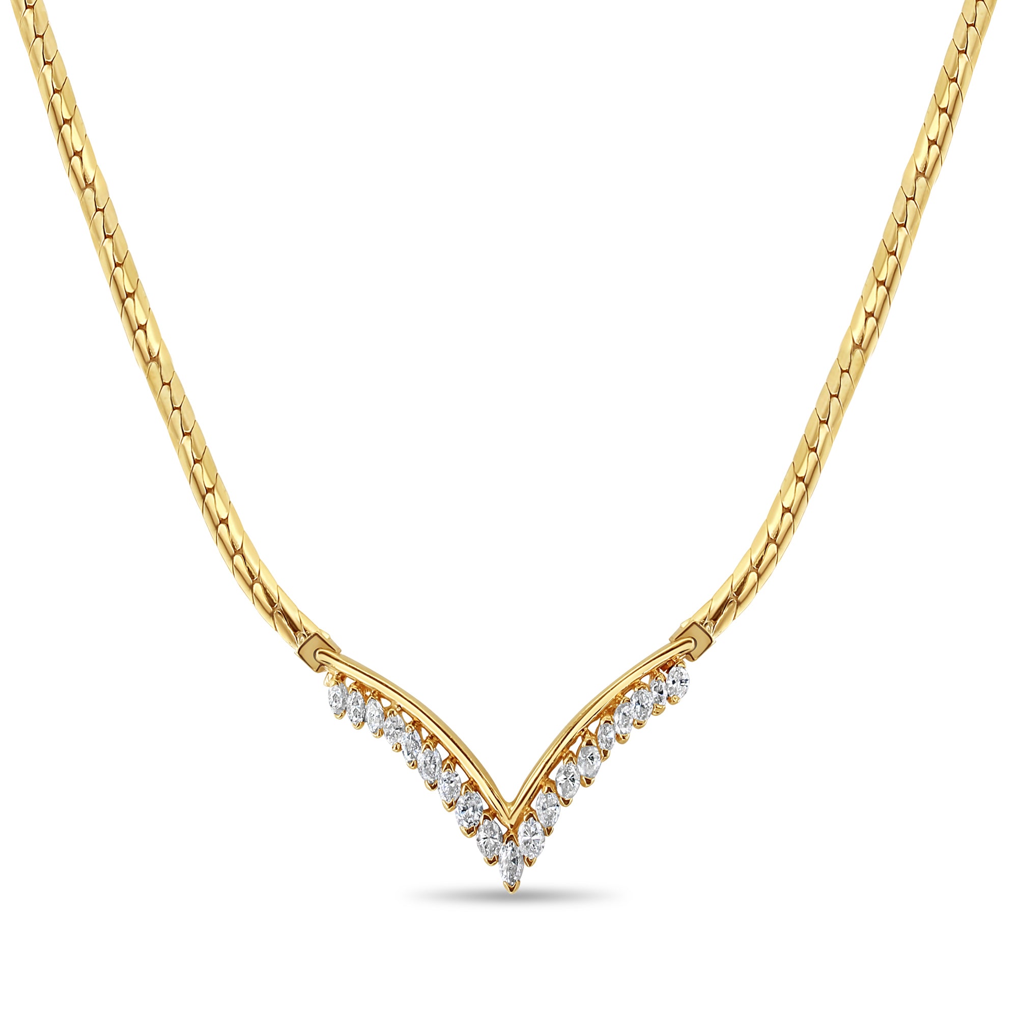 Elegant Marquise 'V' Shaped Diamond Chevron Necklace - 14K Gold Pendant for Women | Perfect for Weddings, Anniversaries & Special Occasions