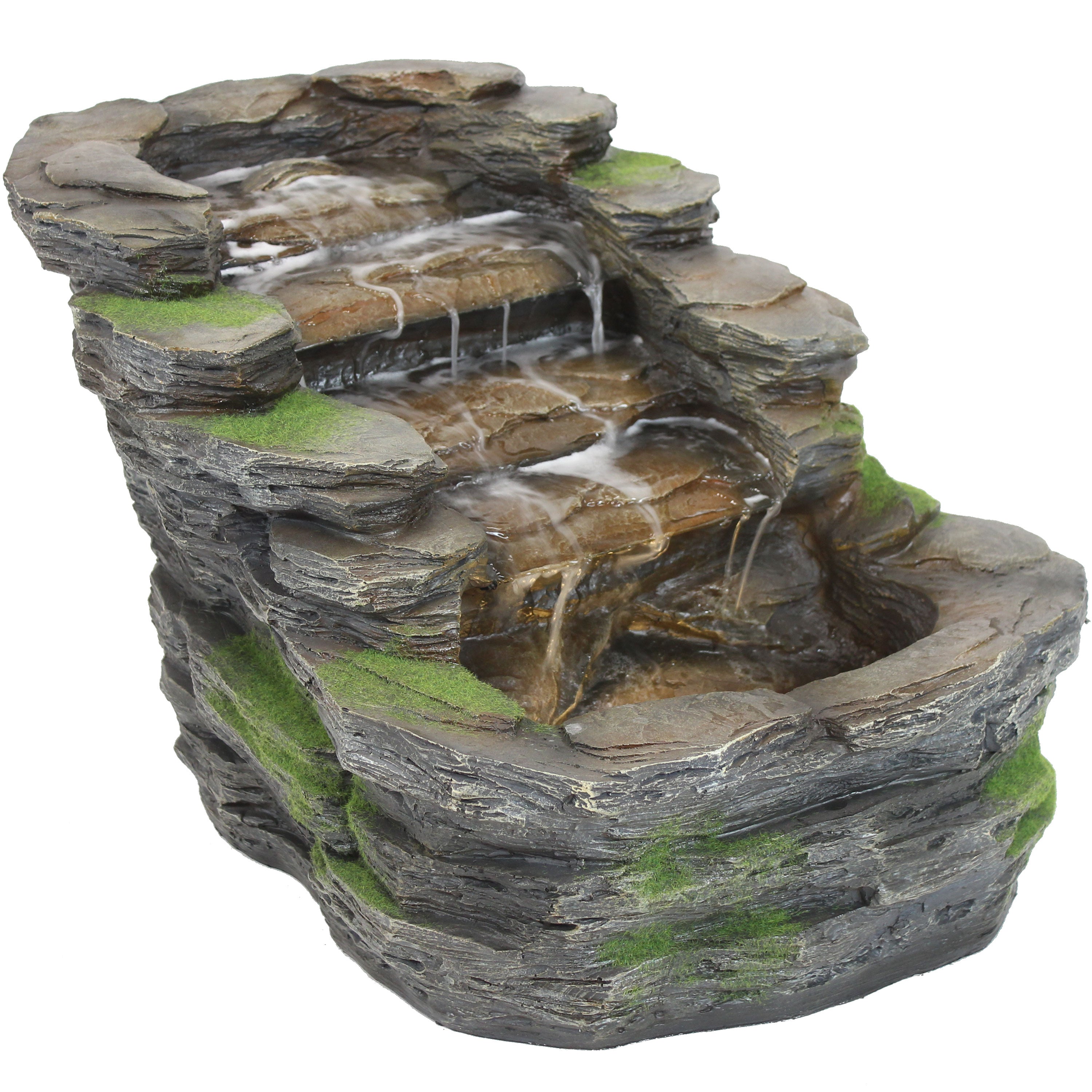 Sunnydaze Shale Falls Outdoor Water Fountain with LED Lights - 13 Inch Garden Decor for Patio, Yard, and Landscape | Relaxing Water Feature for Backyard, Porch, and Outdoor Living Spaces