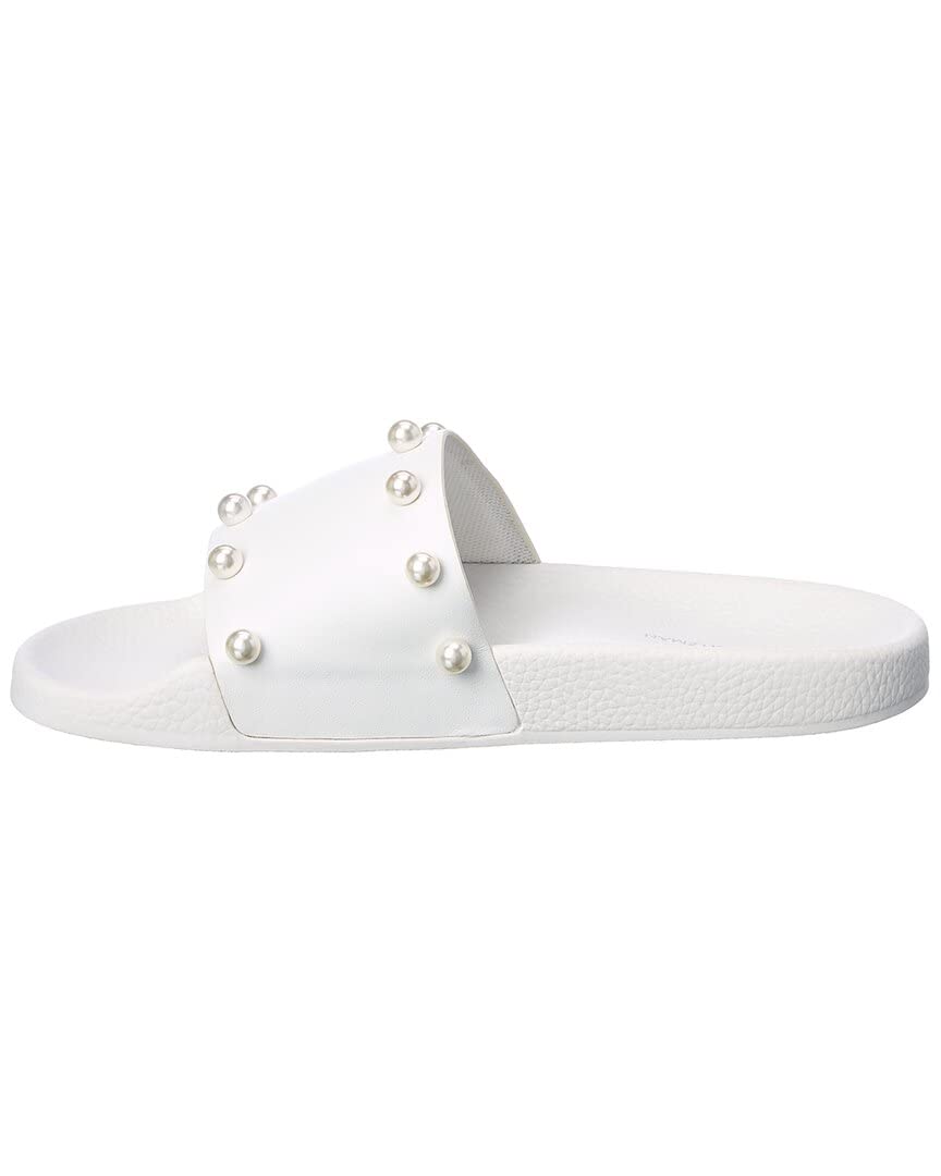 Stuart Weitzman Superstud Leather Pool Slides for Women - Comfortable Summer Sandals, Size 8, White | Perfect for Beach, Poolside, and Casual Outings
