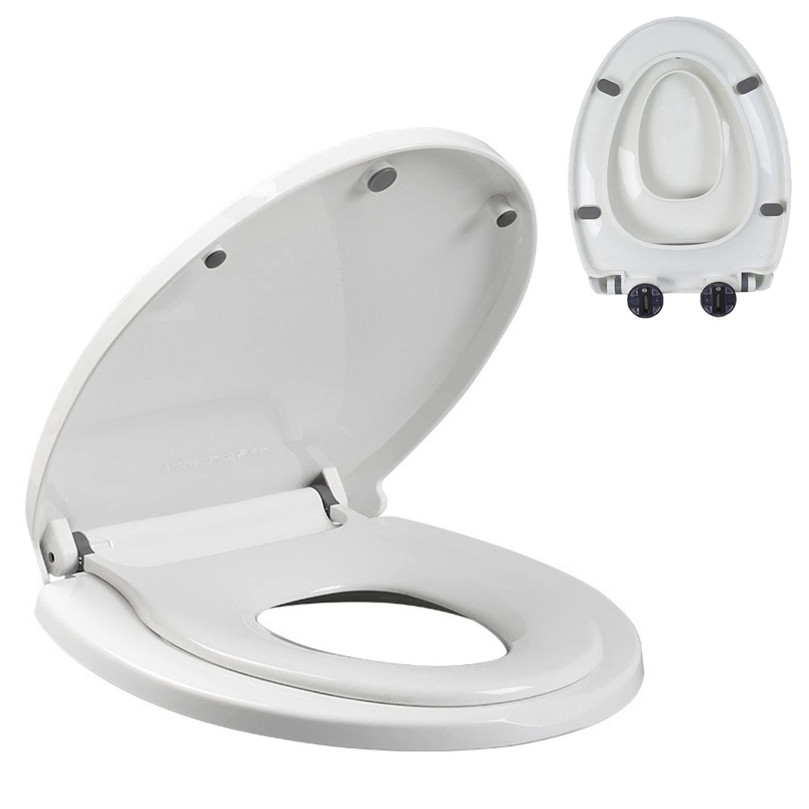 Soft Close Elongated Toilet Seat with Built-in Toddler Seat - Magnetic Adsorption Potty Training Seat for Kids & Adults - Quiet Slow Close, Easy to Clean (Model 9003) - Perfect for Family Bathrooms and Child Potty Training