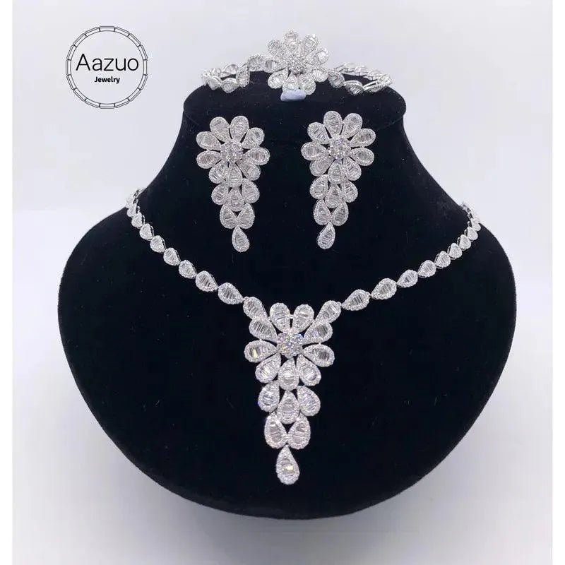 18K Solid White Gold Jewelry Set with Real Natural Diamonds - Luxury Necklace, Earrings & Bracelet Gift Set for Women | Perfect for Senior Parties, Anniversaries & Special Occasions