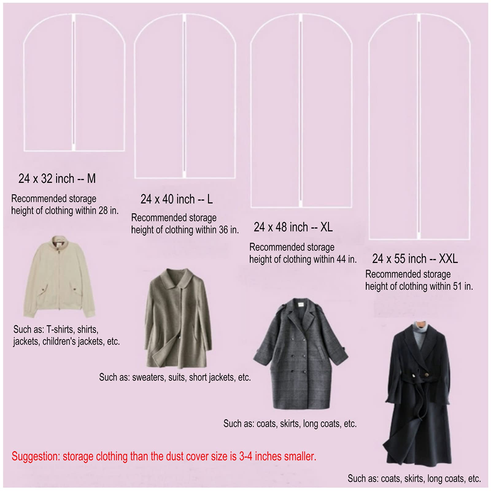 Fangkun 6-Pack Clear Garment Bags with Full-Length Zipper - 24