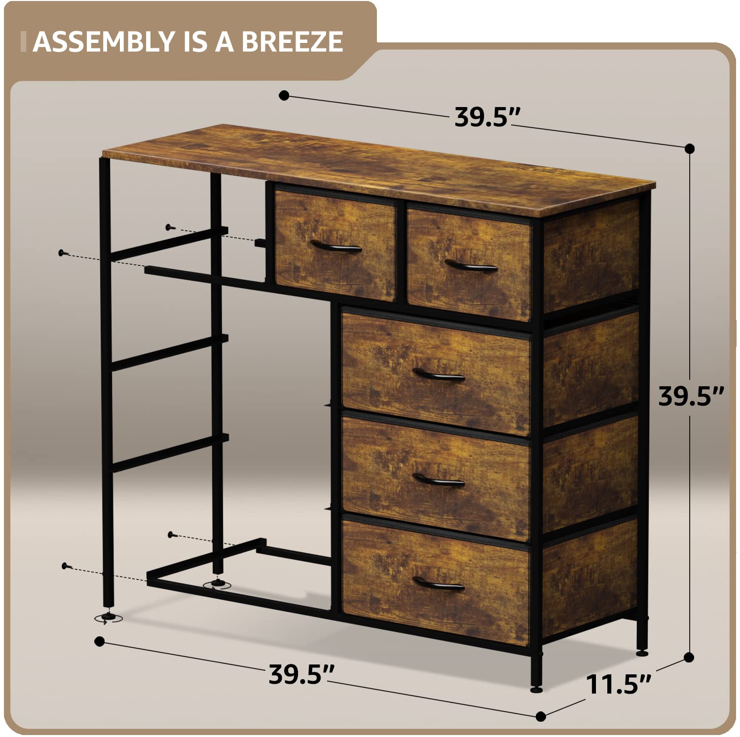 Sorbus 9-Drawer Fabric Dresser Organizer - Tall Storage Tower for Bedroom, Closet & Living Room - Steel Frame with Wood Handles & Fabric Bins (Rustic Wood) - Perfect for Organizing Clothes, Toys & Home Essentials
