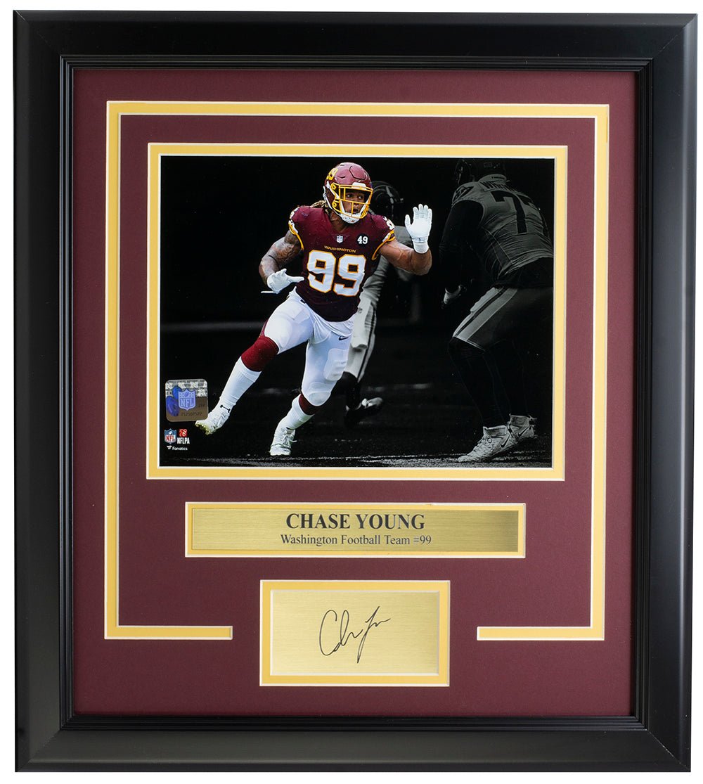 Chase Young Autographed Washington Football Team 8x10 Photo - Framed with Laser Certificate - Perfect for Sports Memorabilia Collectors and Washington Football Team Fans