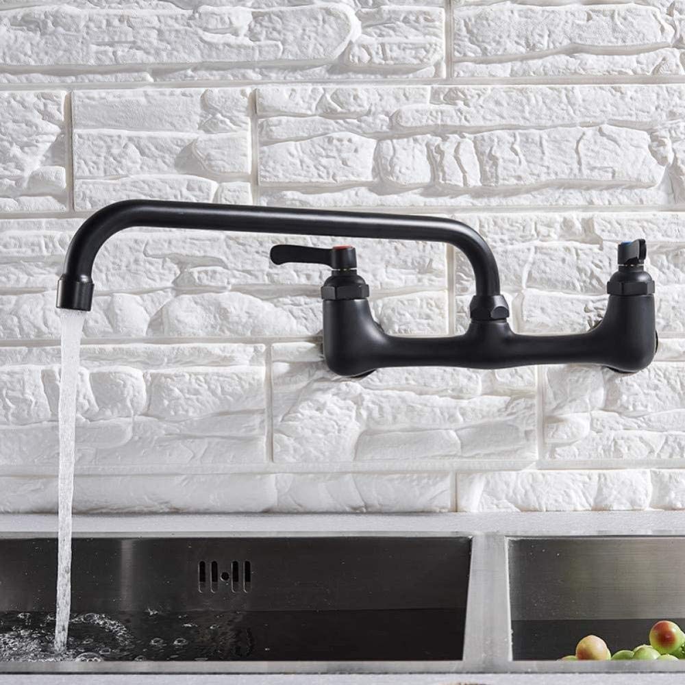 DWSS® Wall Mounted Antique Brass Kitchen Faucet - Dual Handle Long Spout Mixer Tap with 360° Swivel for Hot & Cold Water - Perfect for Farmhouse, RV, and Small Kitchen Sink Installations