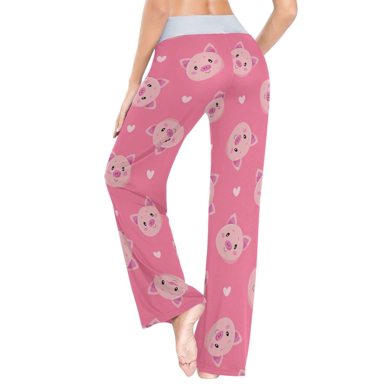 Stylish Pink Cartoon Pig Print Wide Leg Pajama Pants for Women - Soft Lounge Sleepwear & Comfortable Loungewear for Home, Sleepovers and Relaxation